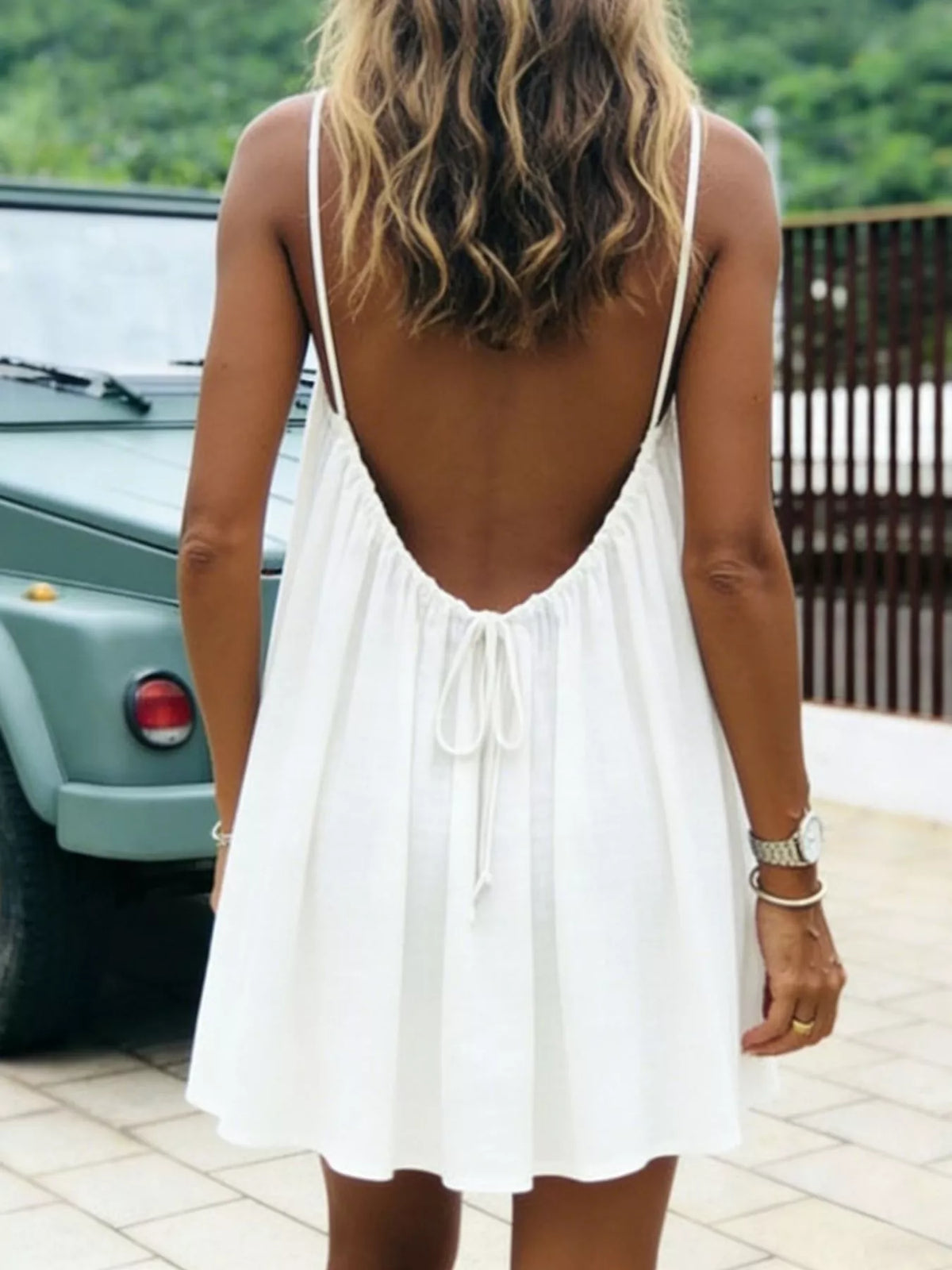 Backless Spaghetti Strap A-Line Mini Dress