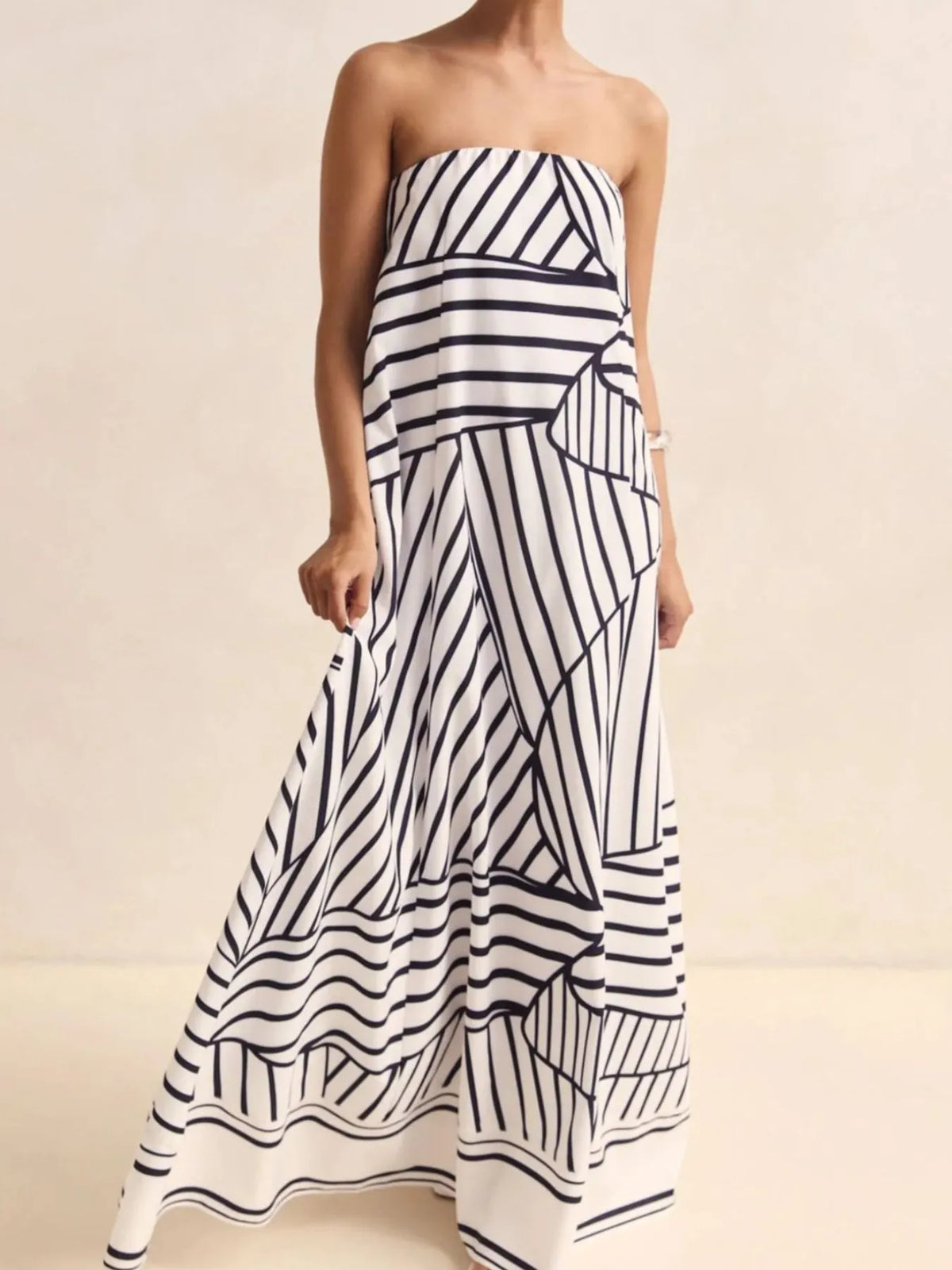 Smocked Printed Tube Maxi Dress