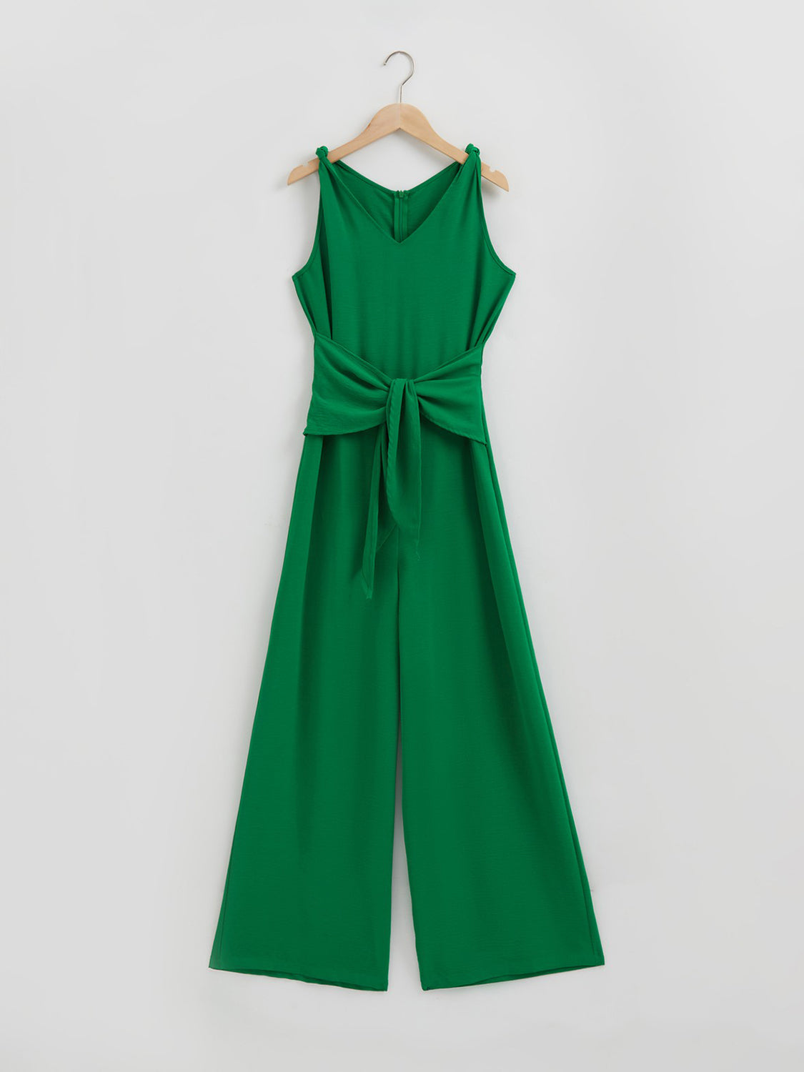 Knot Detail Tie-Front Jumpsuit in Mid Green