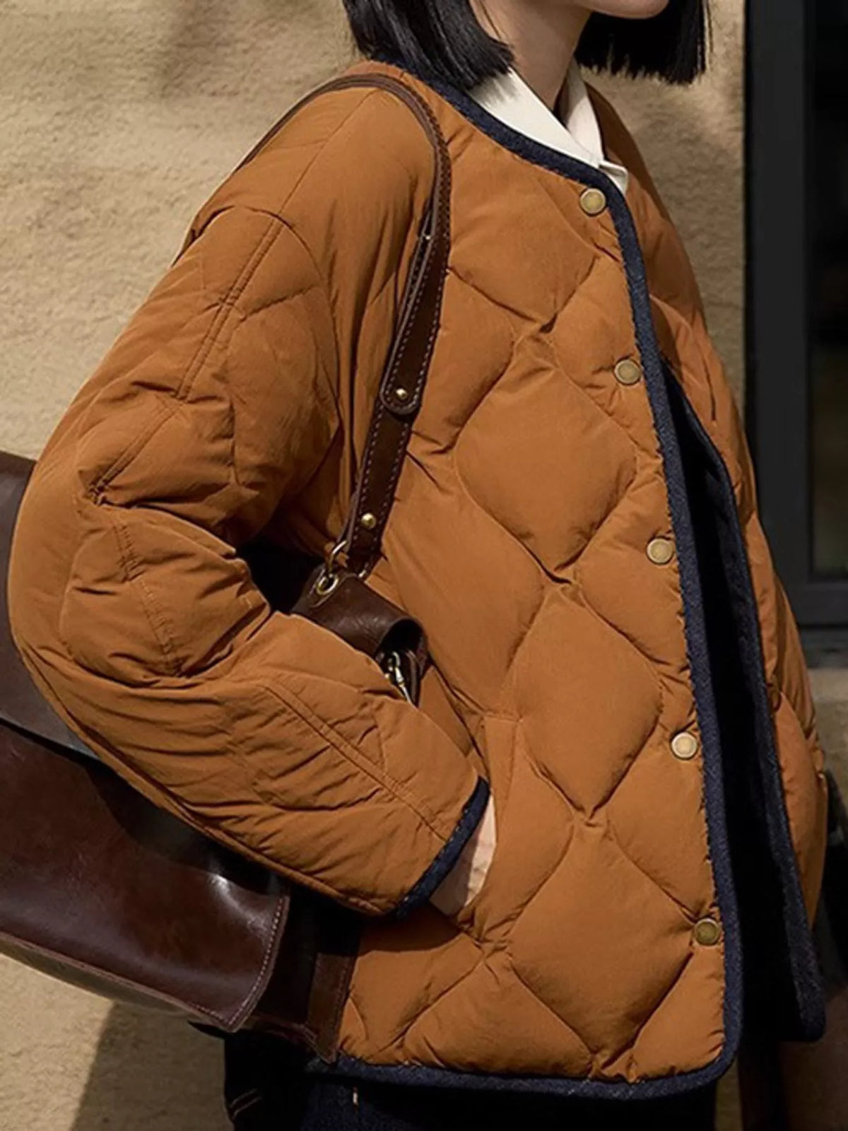 Diamond-Quilted Reversible Down Jacket in Dark