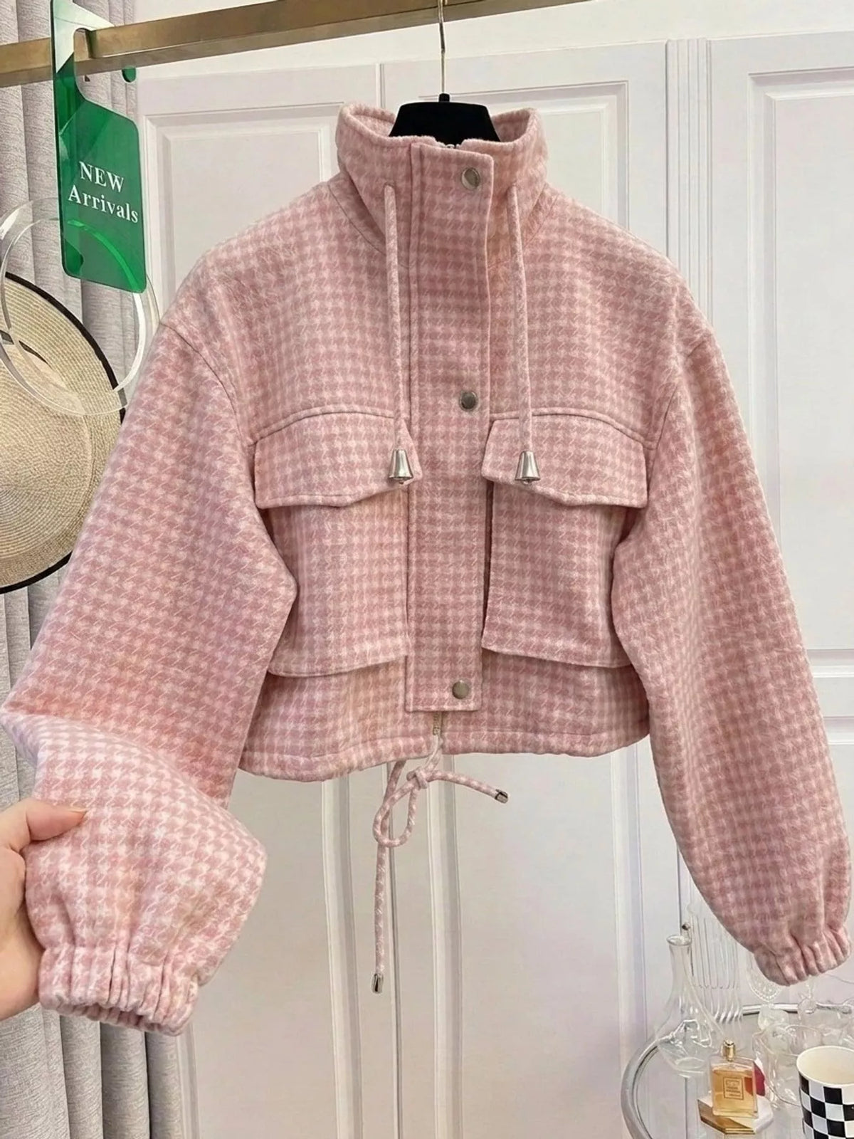 Plaid Cropped Zip-Up Jacket