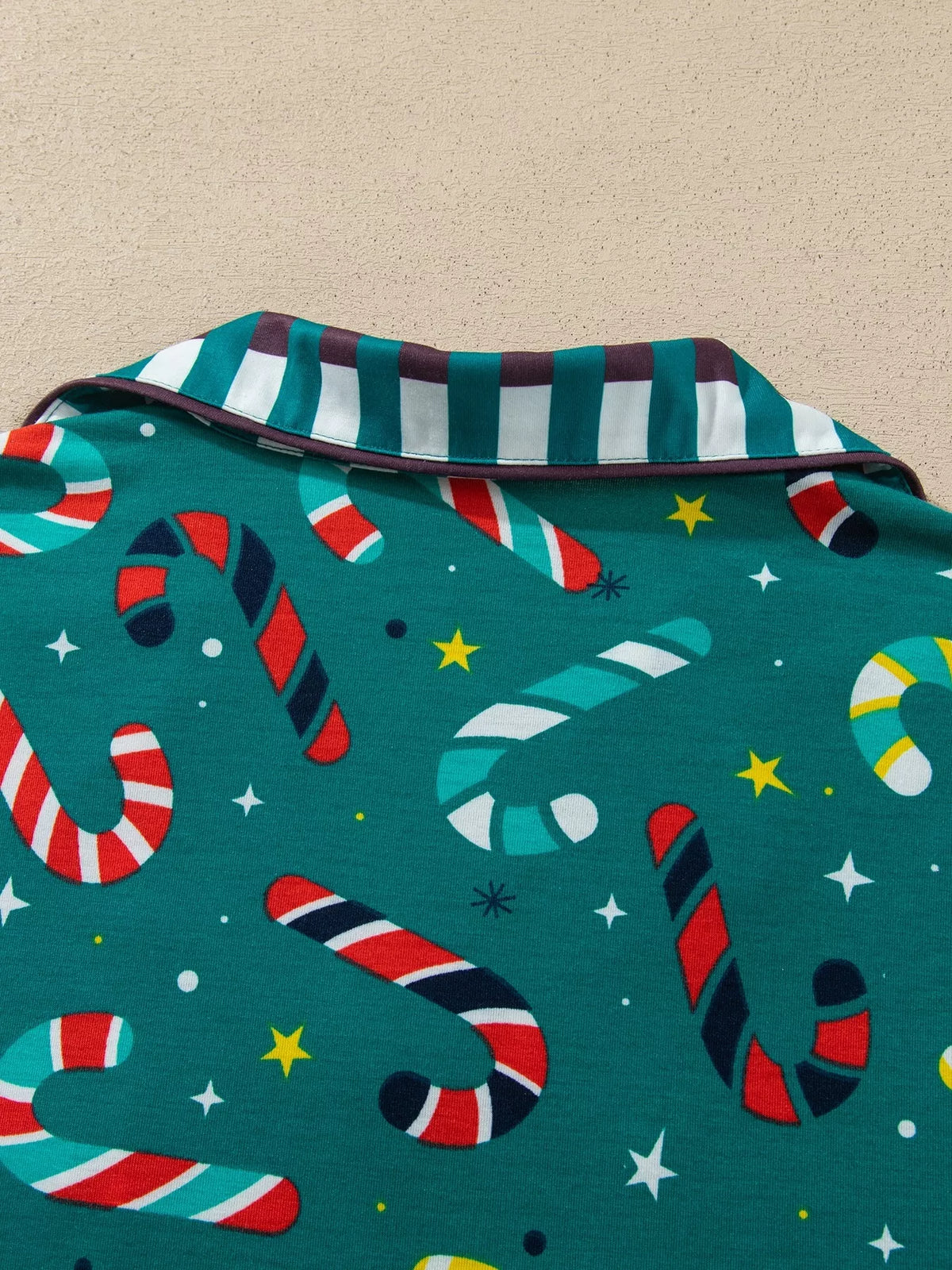 Candy Cane Print Two-Piece Lounge Set in Dark Green