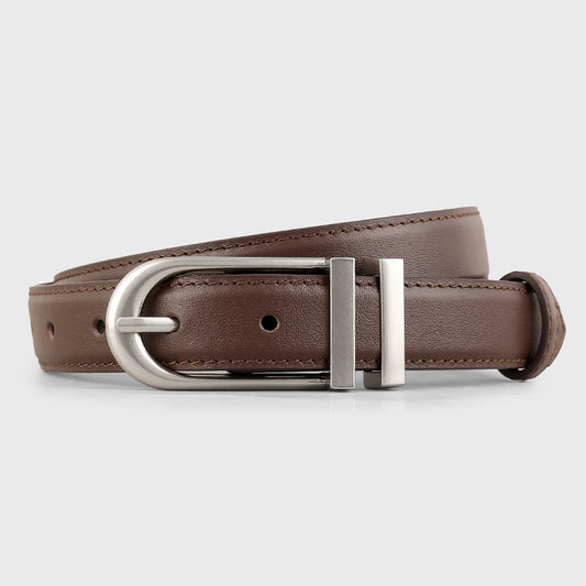 Ilussa Leather Belt with Silver Buckle — Coffee Classic