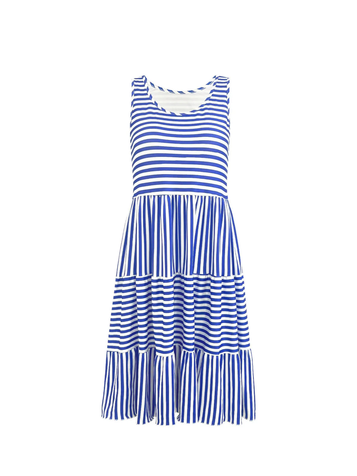 Striped Tiered Ruffle Tank Dress in Blue
