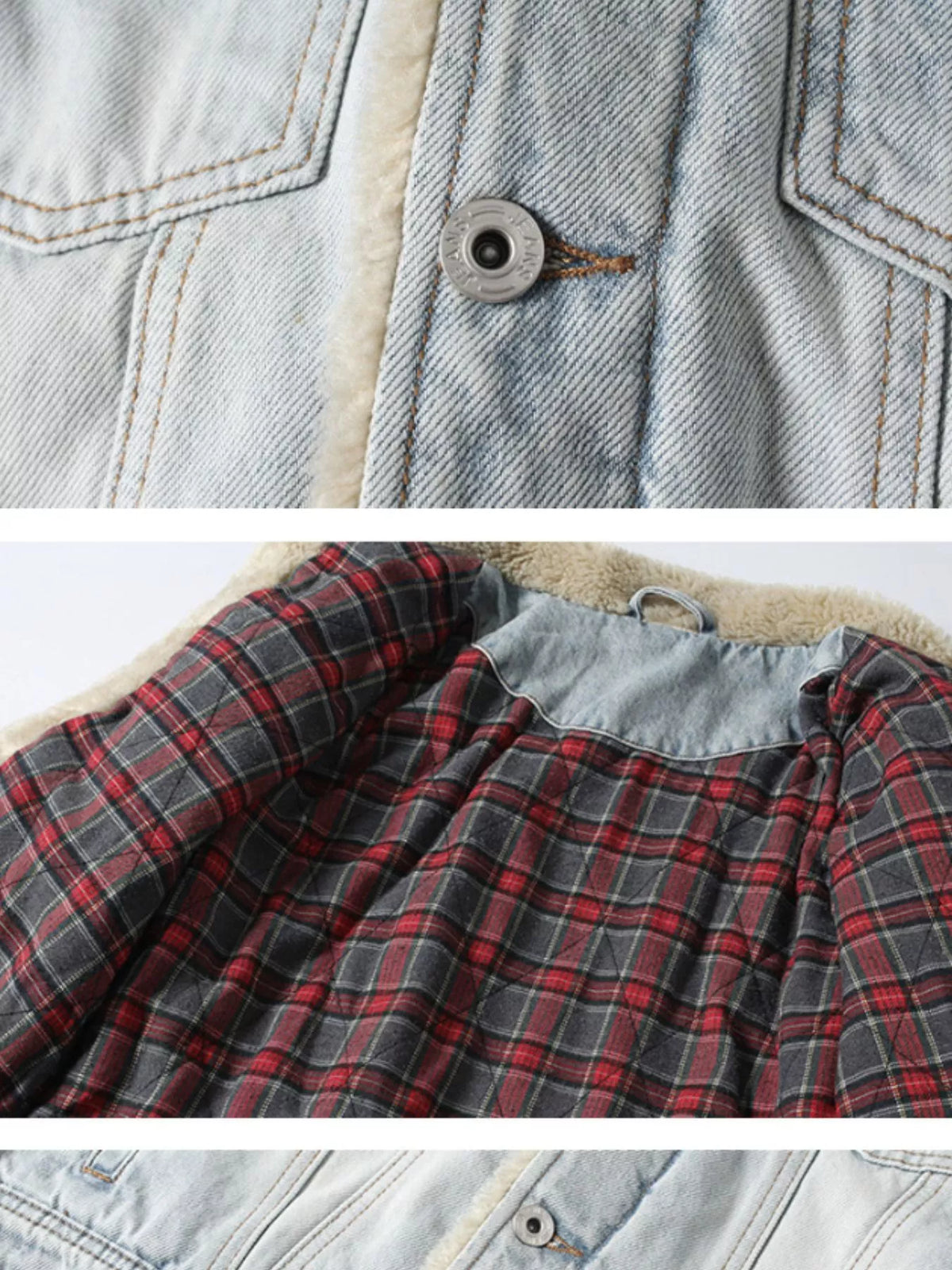 Red Plaid Sherpa-Lined Denim Jacket in Red-Plaid
