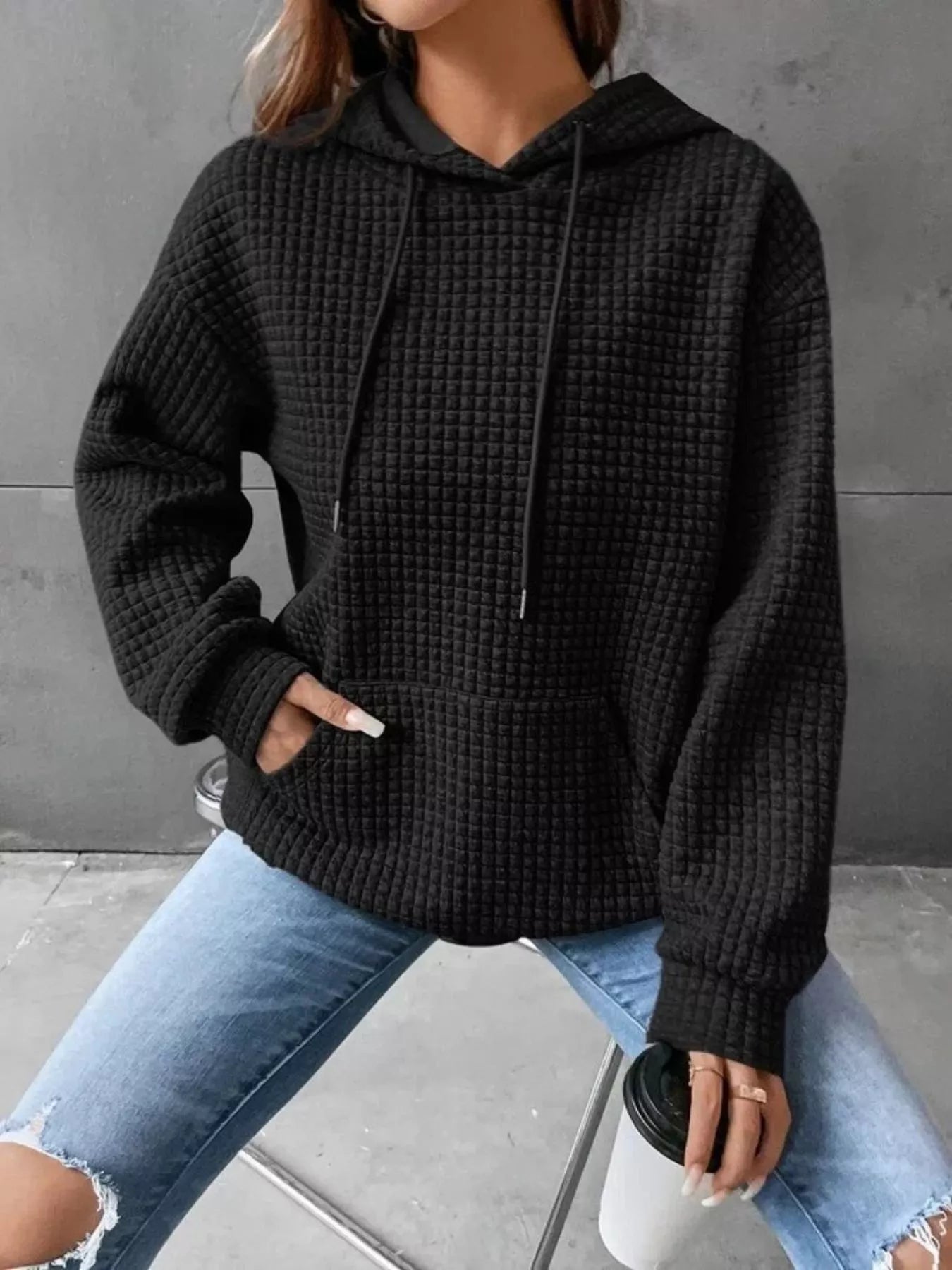 Textured Kangaroo Pocket Hoodie