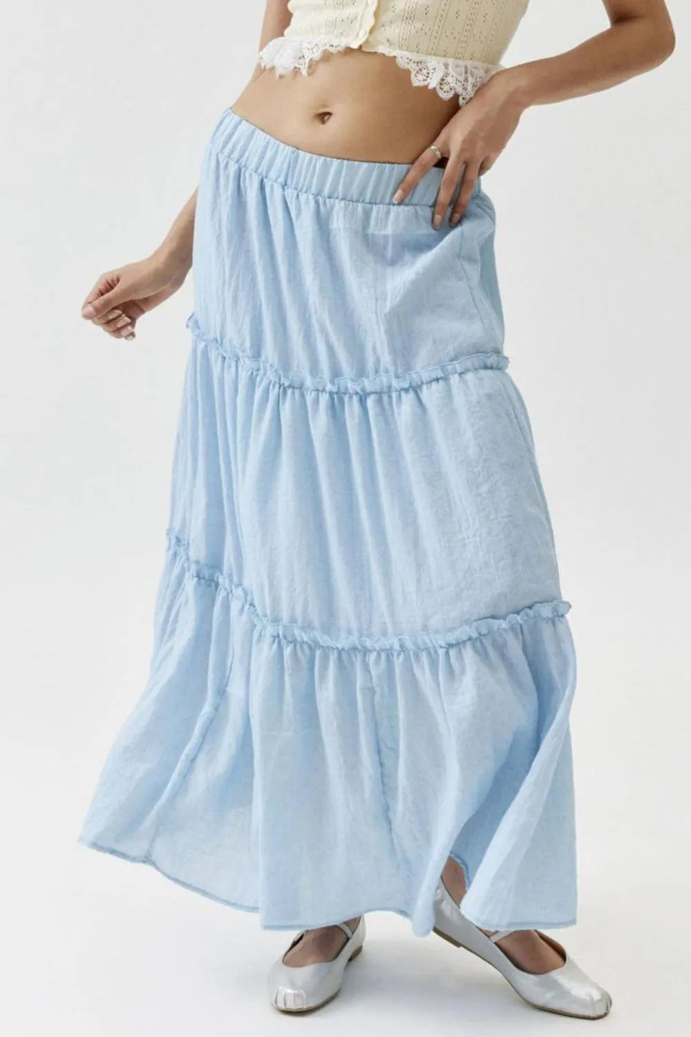 Frill Elastic Waist Skirt by Mystique Q