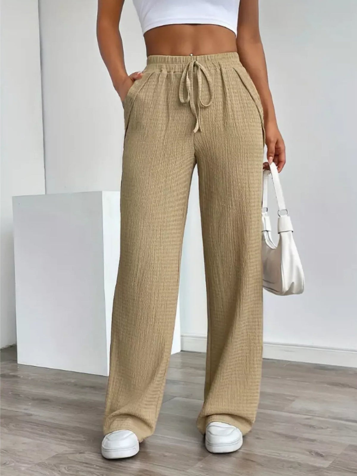 Textured Wide Leg Pants
