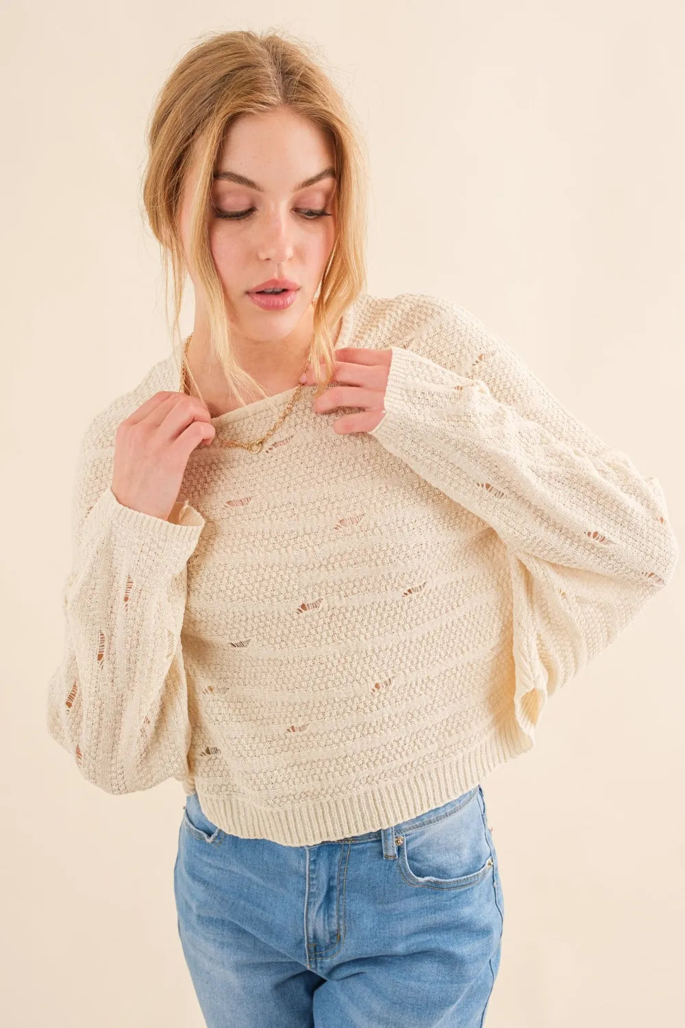 And The Why Dolman-Sleeve Sweater in Natural