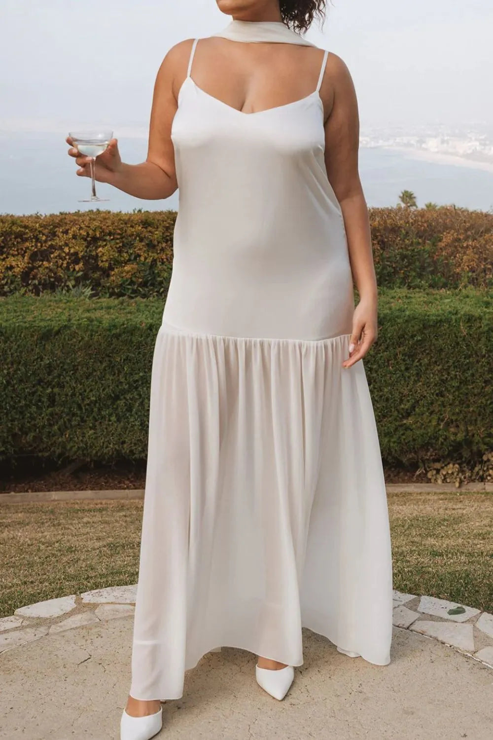 Adjustable Strap Mesh Cami Dress with Scarf