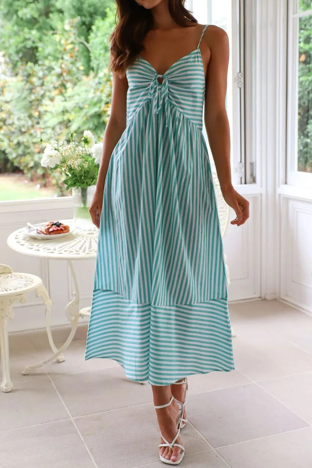 Striped Smocked-Back Midi Dress