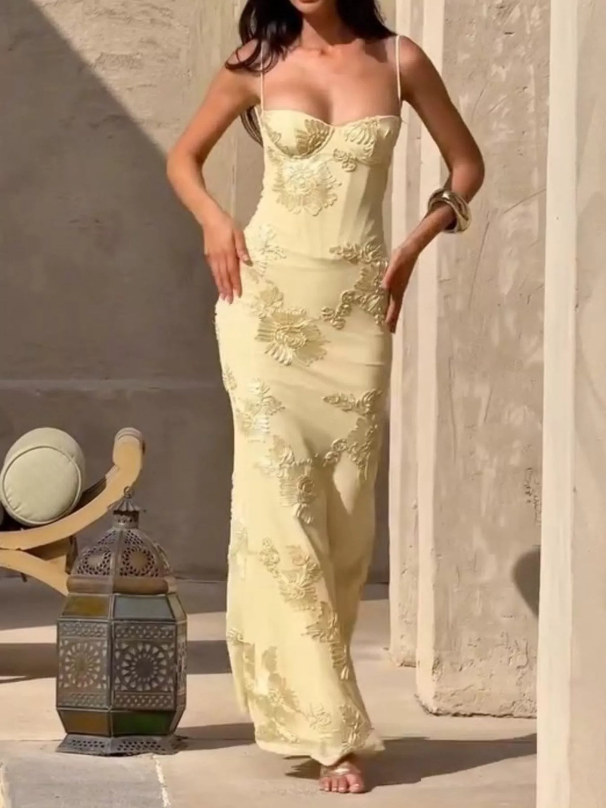 Embroidered Lace Sweetheart Maxi Dress