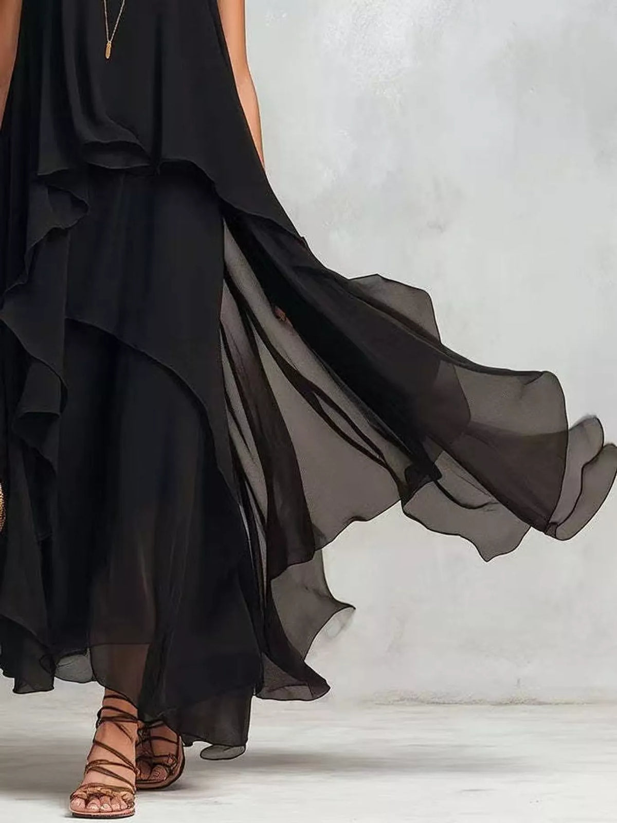Ruffled Round-Neck Sleeveless Maxi Dress