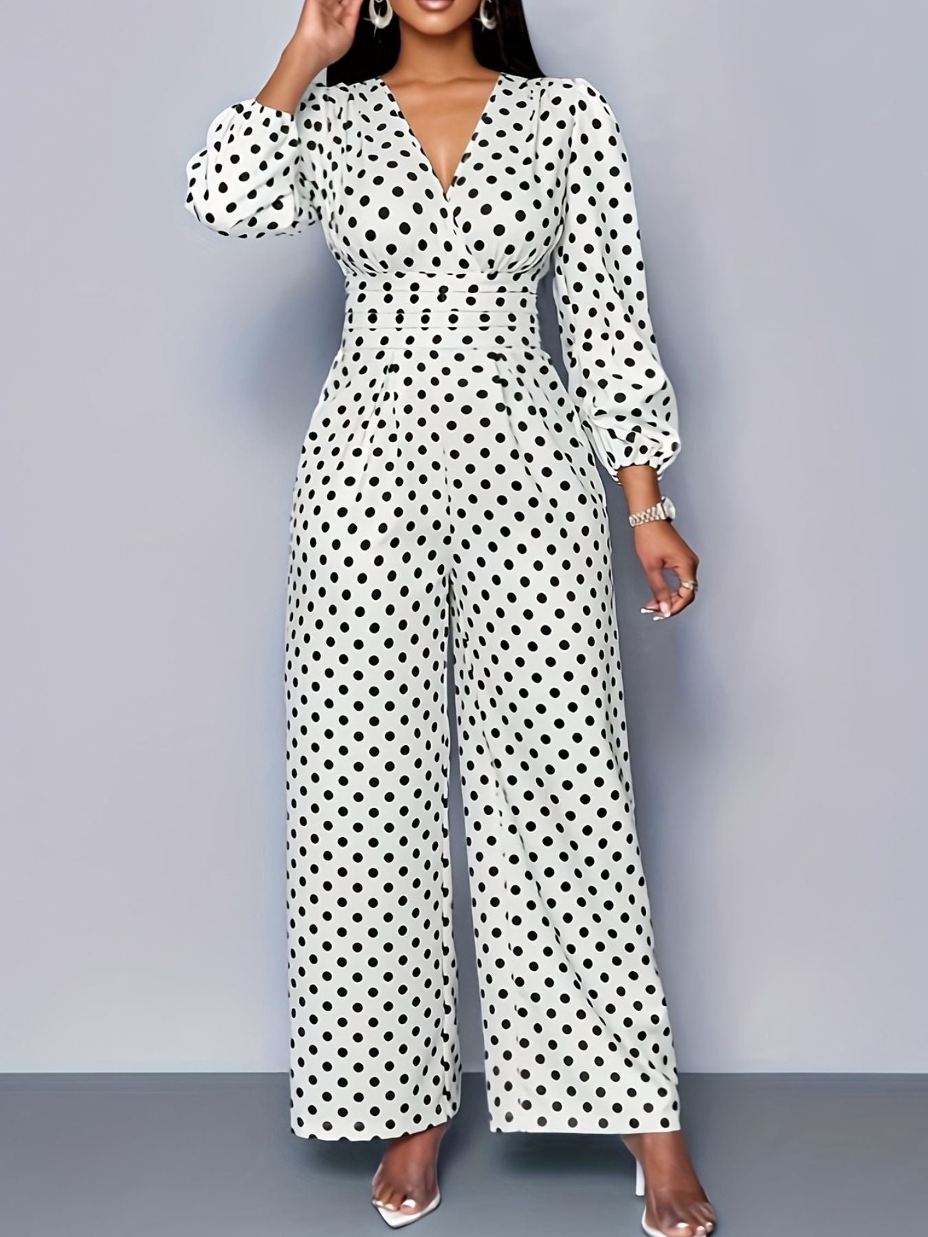 Polka Dot Wide Leg Jumpsuit in White