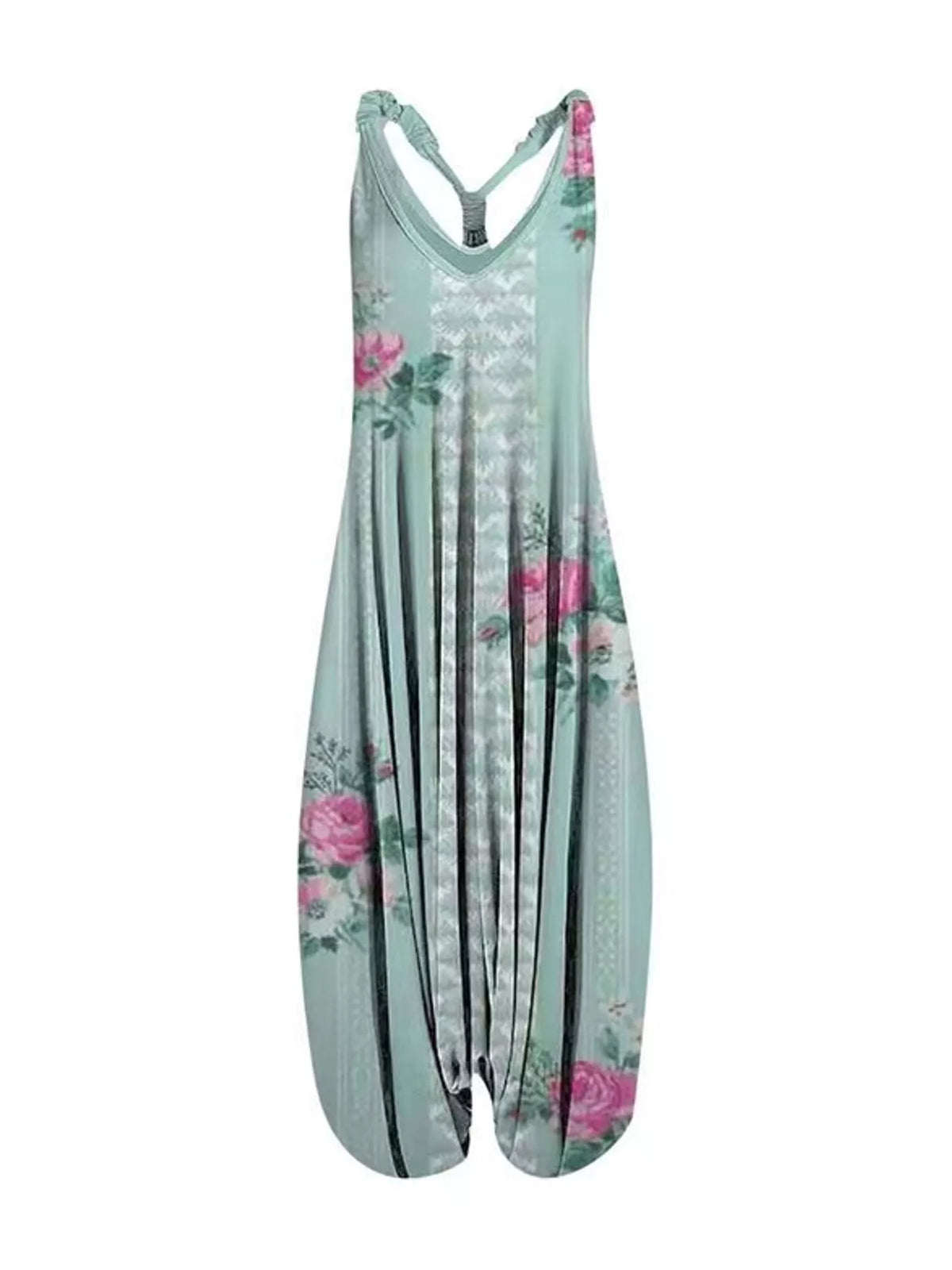 Plus Size Printed V-Neck Sleeveless Romper