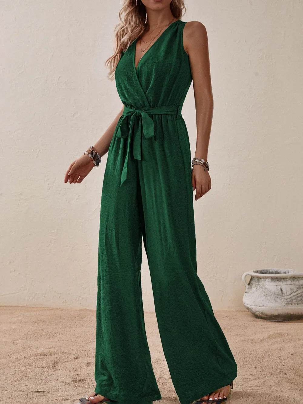 Tied Surplice Wide-Leg Jumpsuit