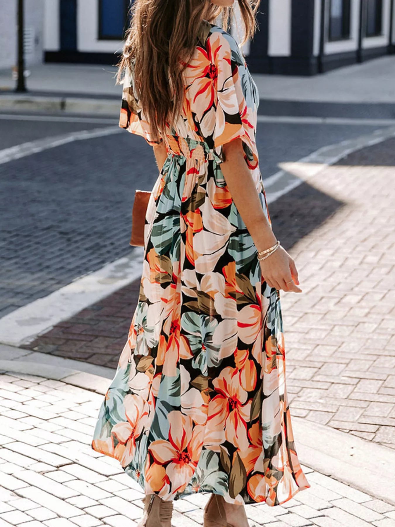 Floral V-Neck High-Slit Maxi Dress