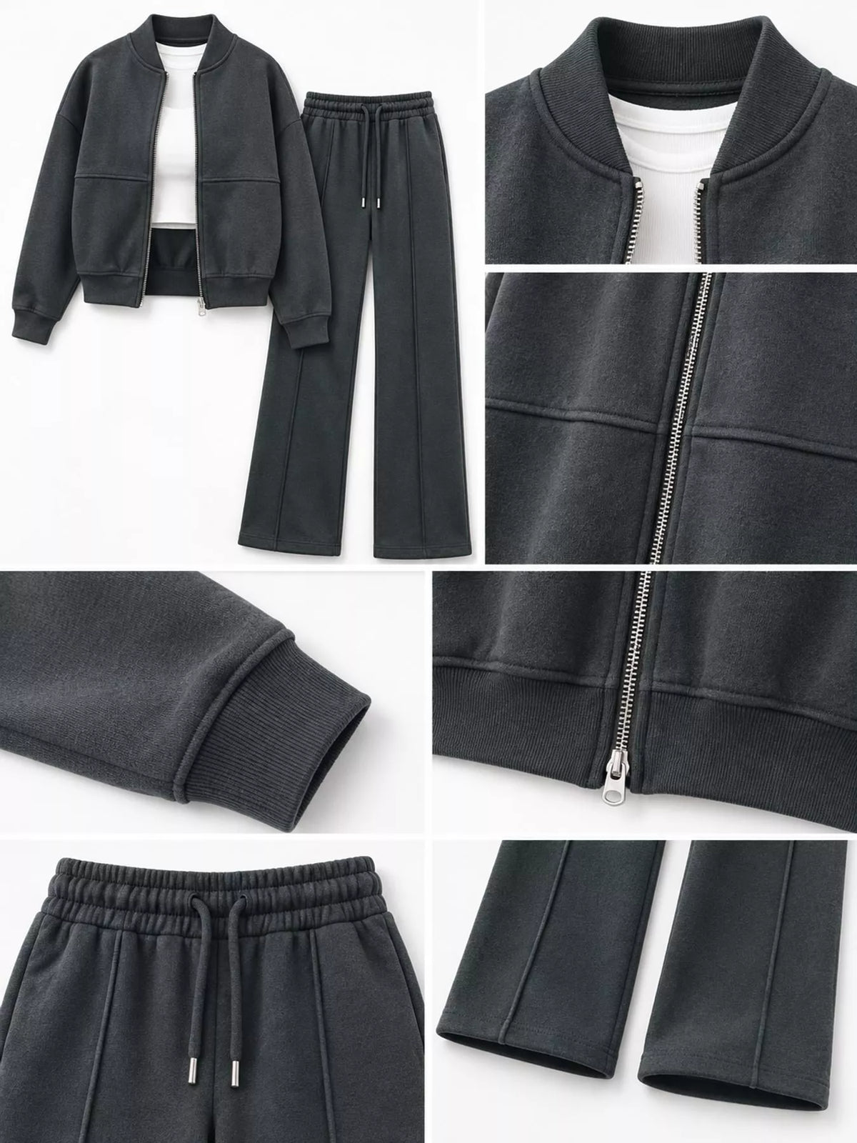 Zip-Up Jacket and Wide-Leg Sweatpants Set