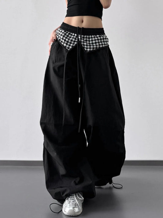 Wide Leg Pants with Checkered Detail