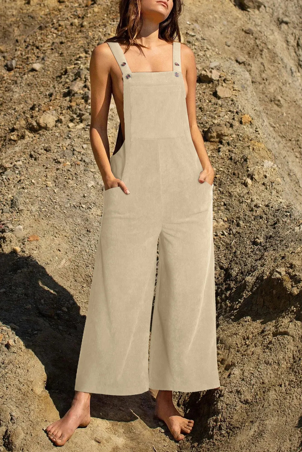 Buttoned Wide Leg Overall
