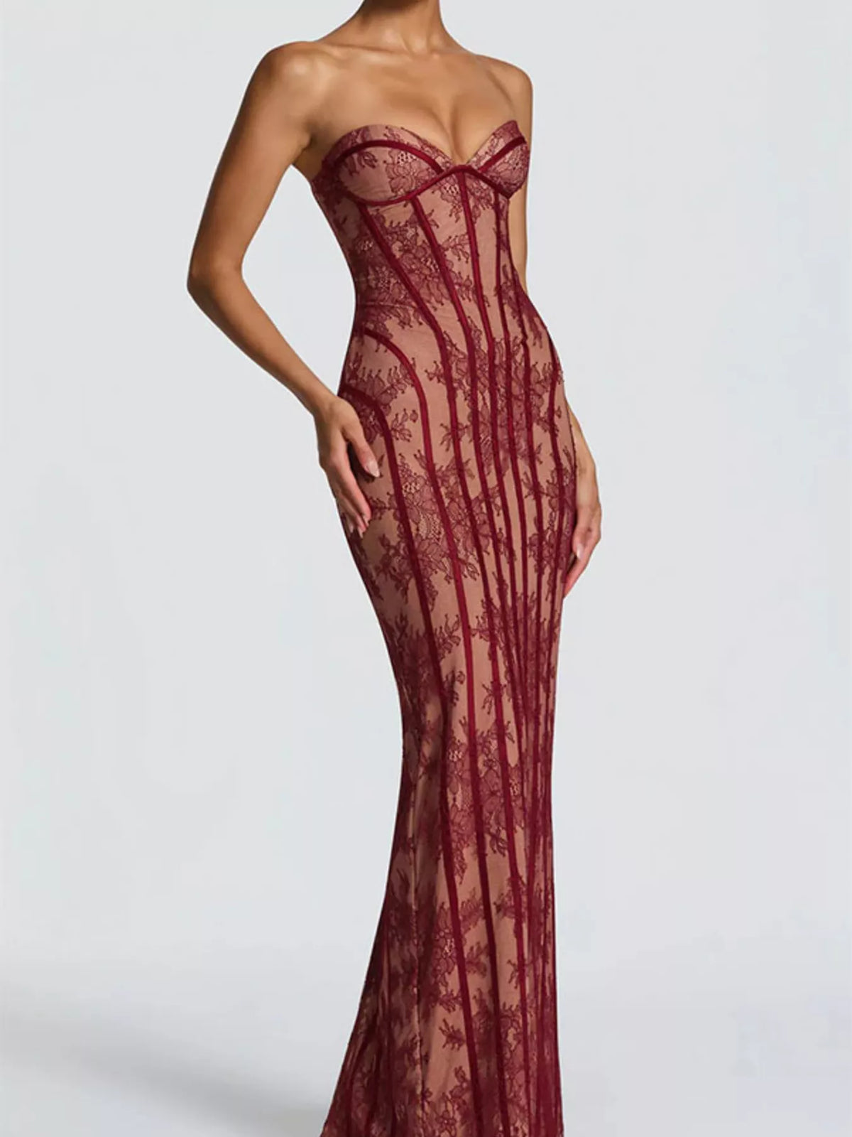 Lace-Up Back Strapless Maxi Dress