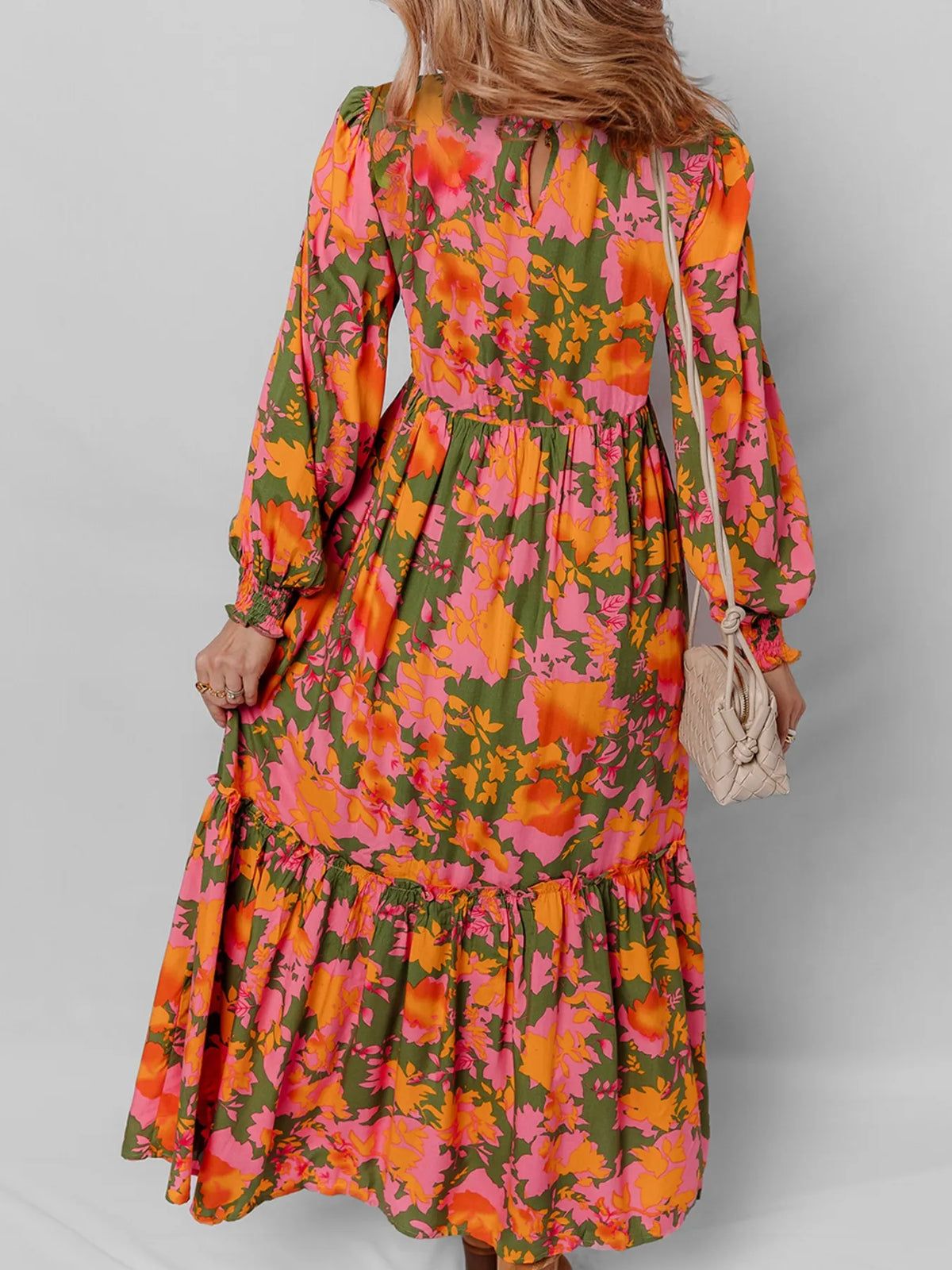 Smocked Floral Maxi Dress with Long Sleeves