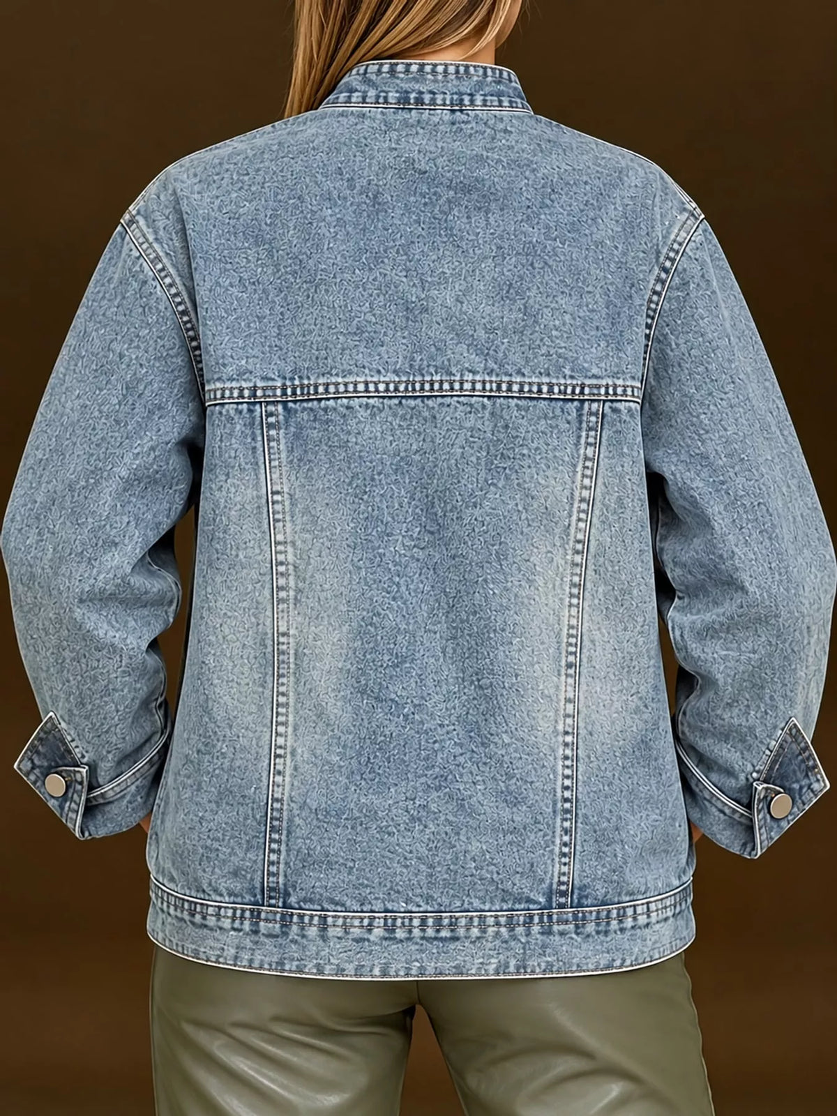 Asymmetric Stand Collar Denim Jacket
