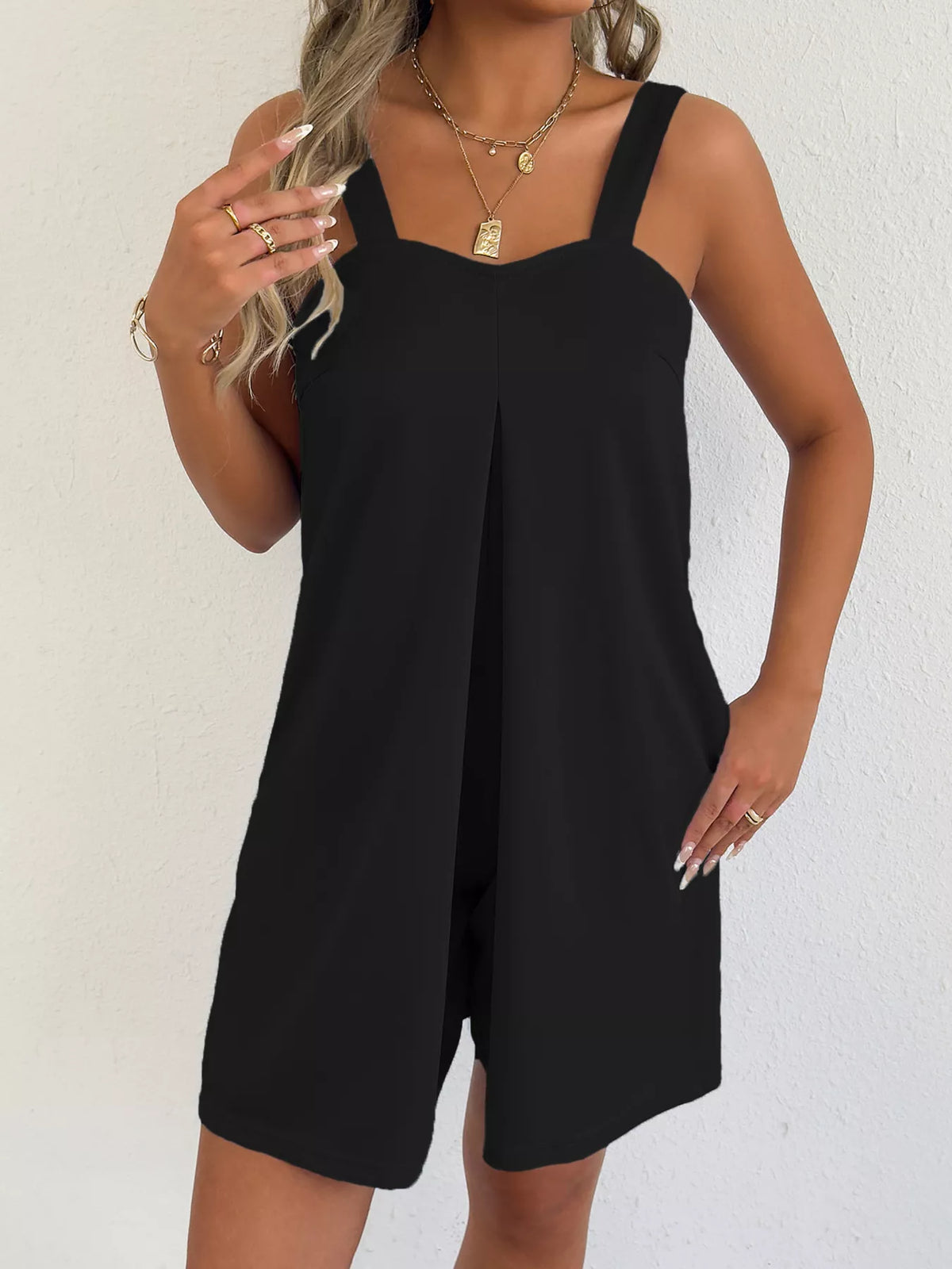 Sweetheart Neck Wide Strap Romper with Slit