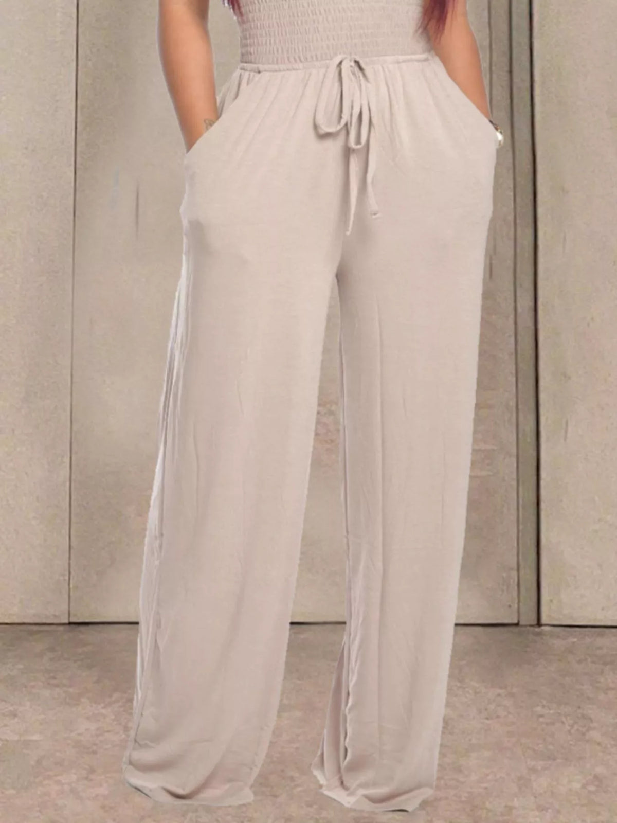 Smocked Strapless Wide-Leg Jumpsuit