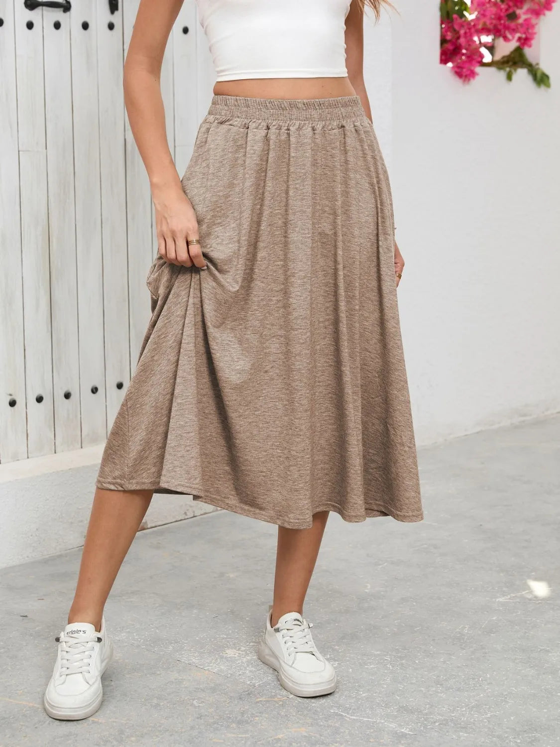 Elastic-Waist Skirt with Pockets