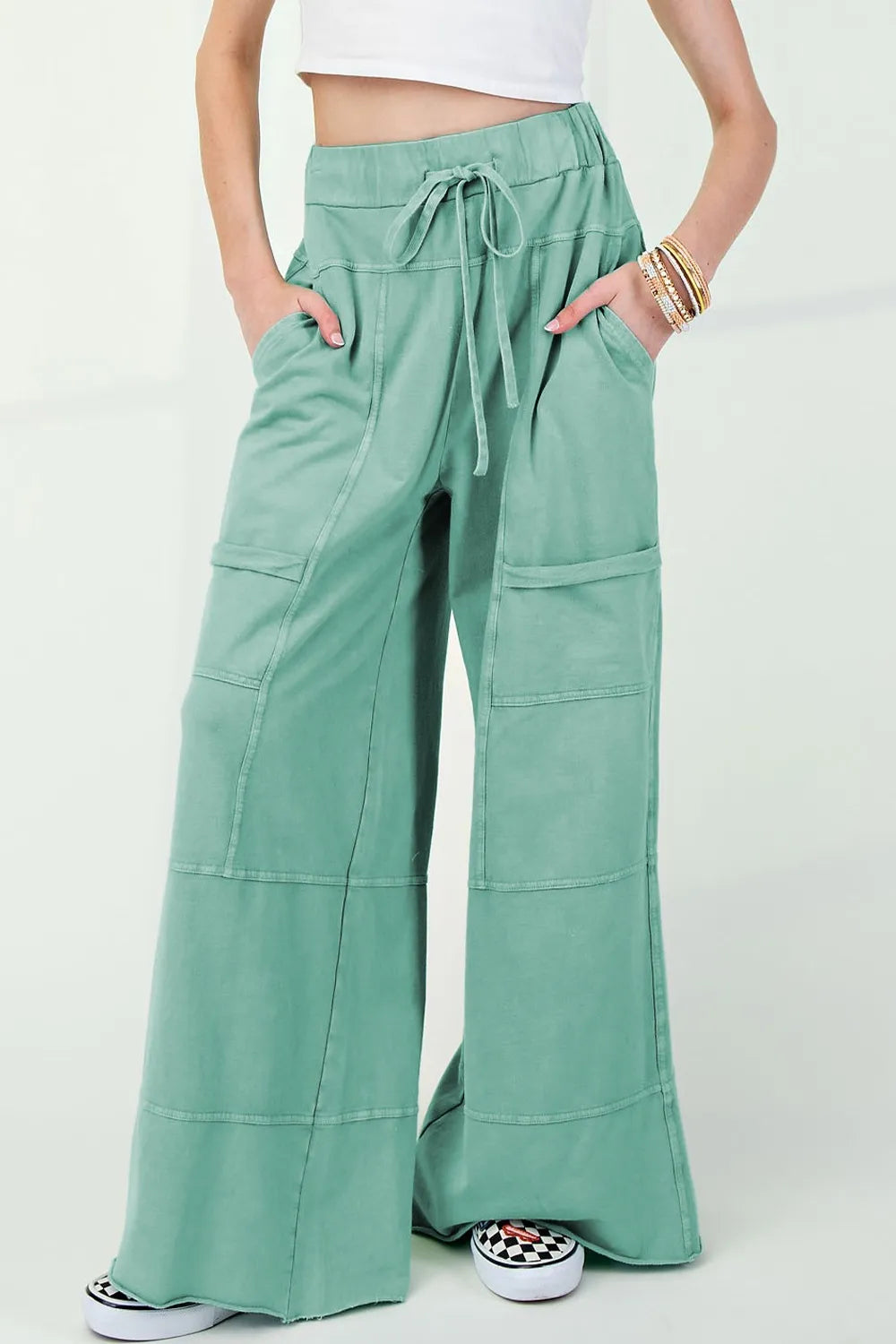Mineral Wash High-Waist Wide Leg Cargo Pants