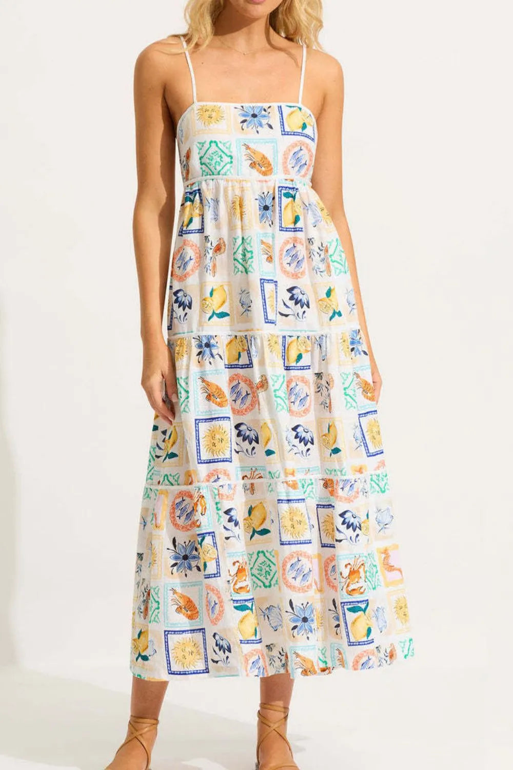 Floral Tiered Cami Maxi Dress in White