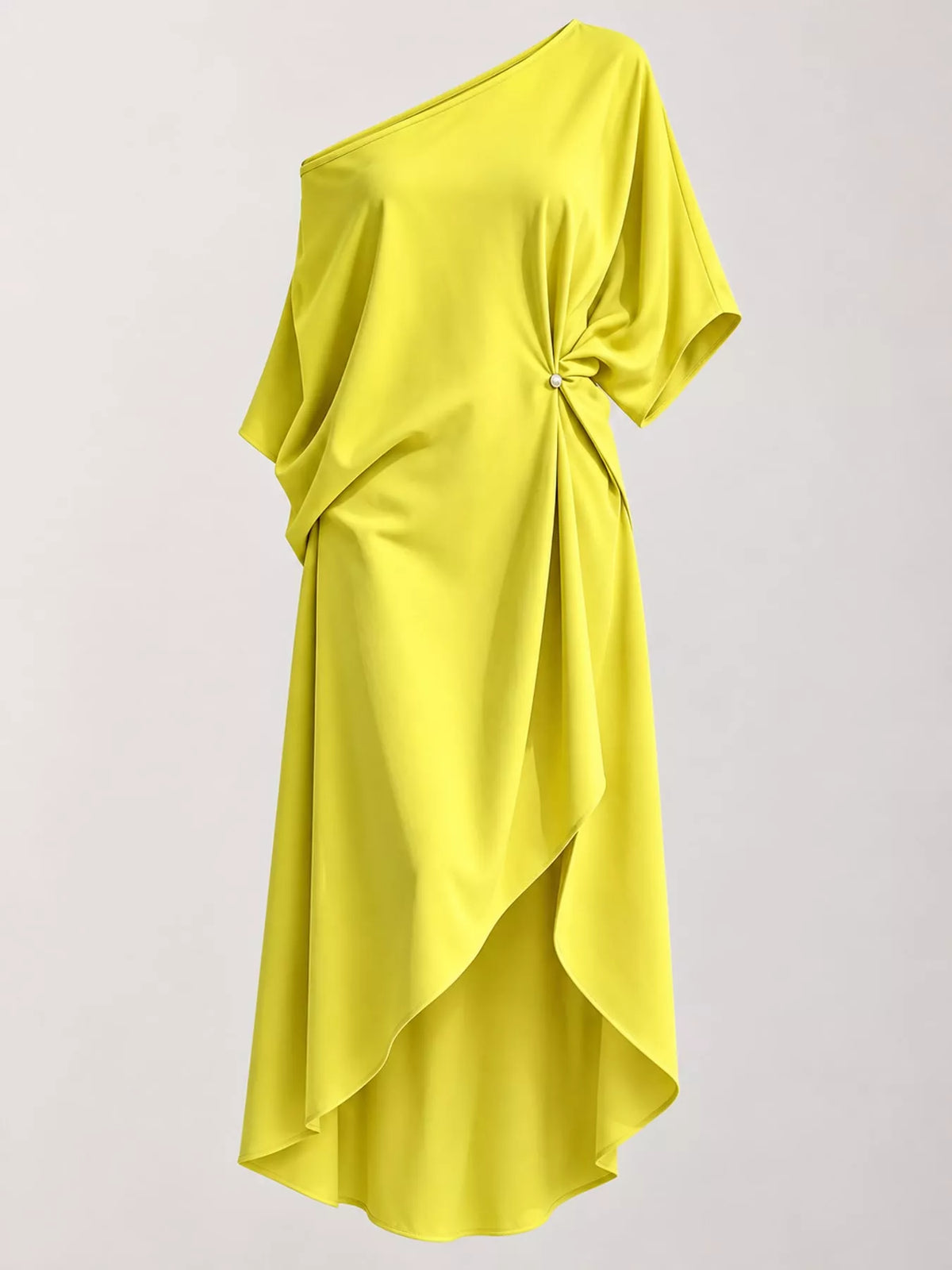 One-Shoulder Asymmetric Hem Midi Dress
