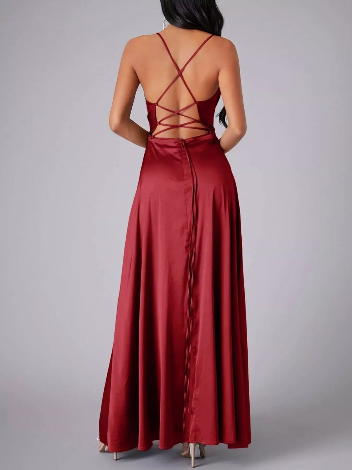 Crisscross Lace-Up Back Maxi Dress by Elegant Elements
