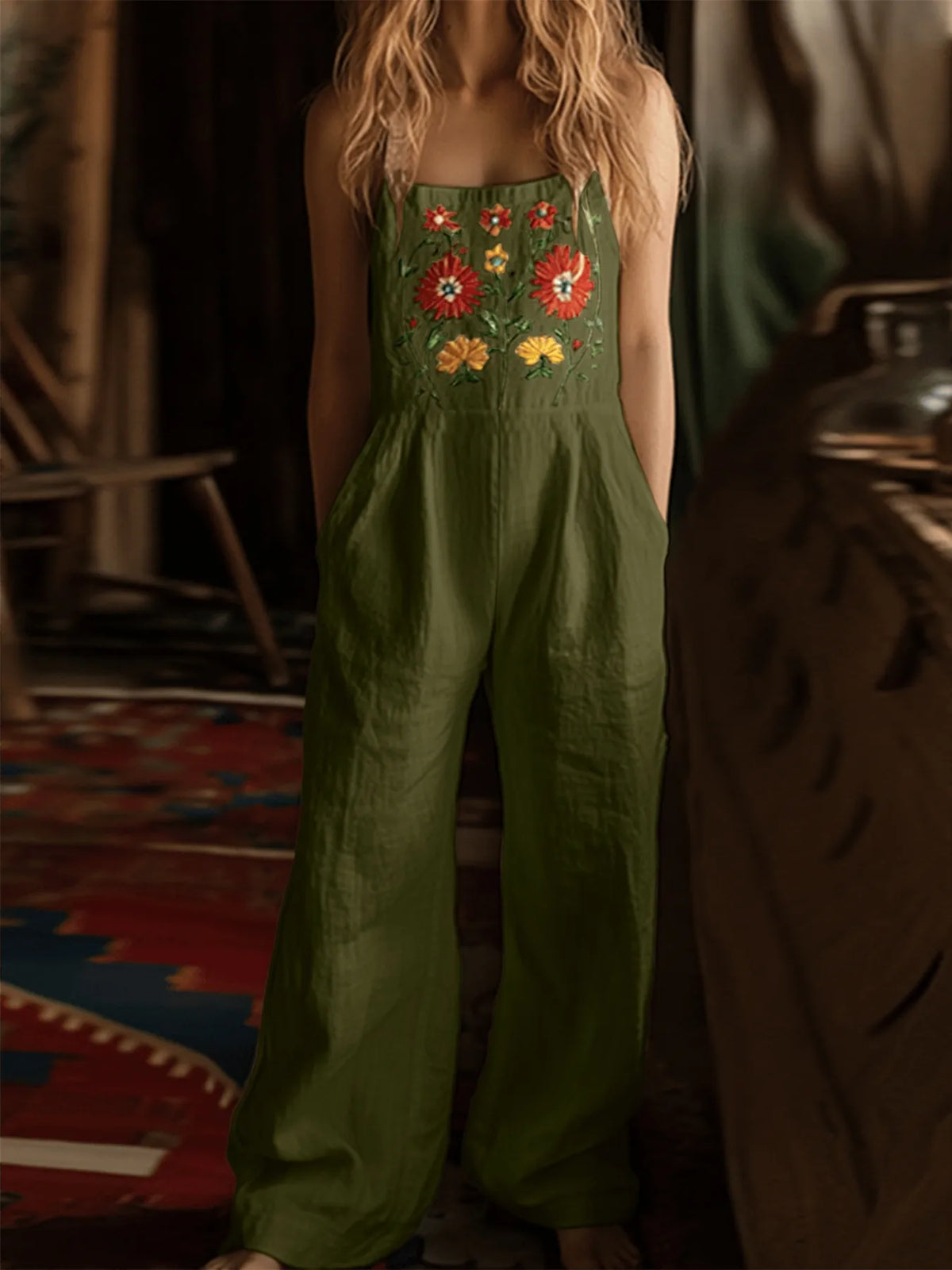 Floral Embroidered Wide-Leg Jumpsuit