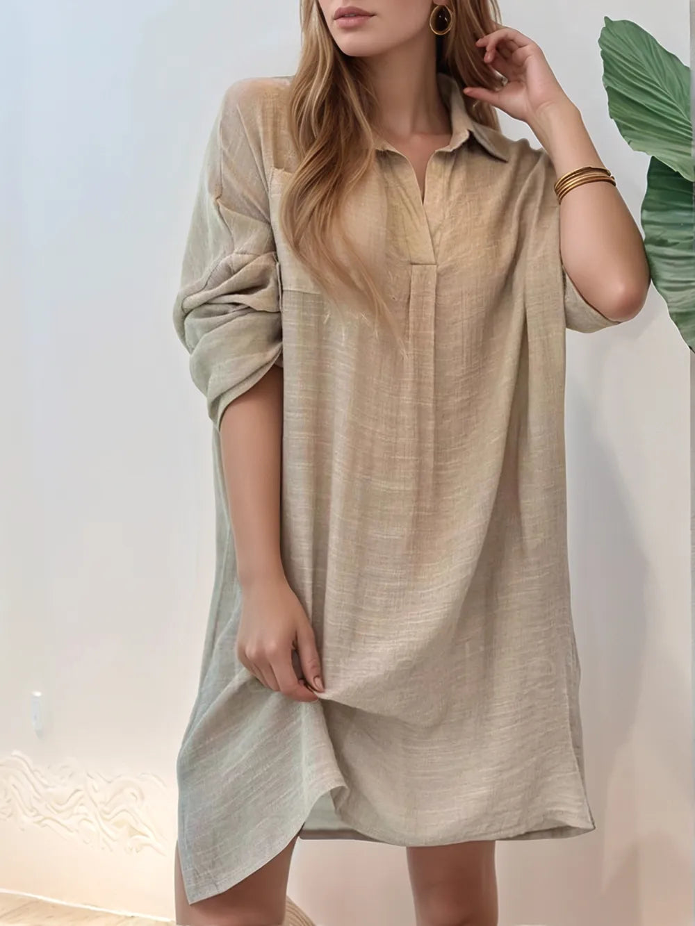 Roll-Tab Sleeve Mini Shirt Dress, Plus Size