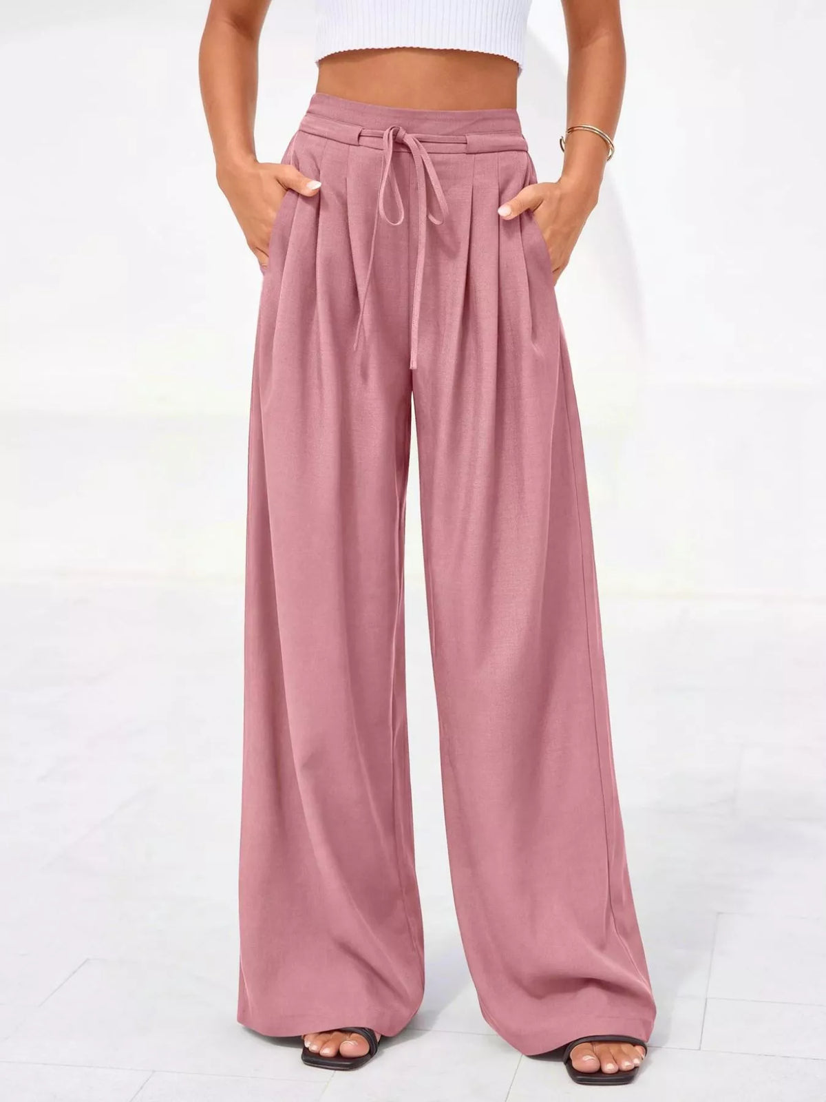High-Waisted Pleated Wide-Leg Pants