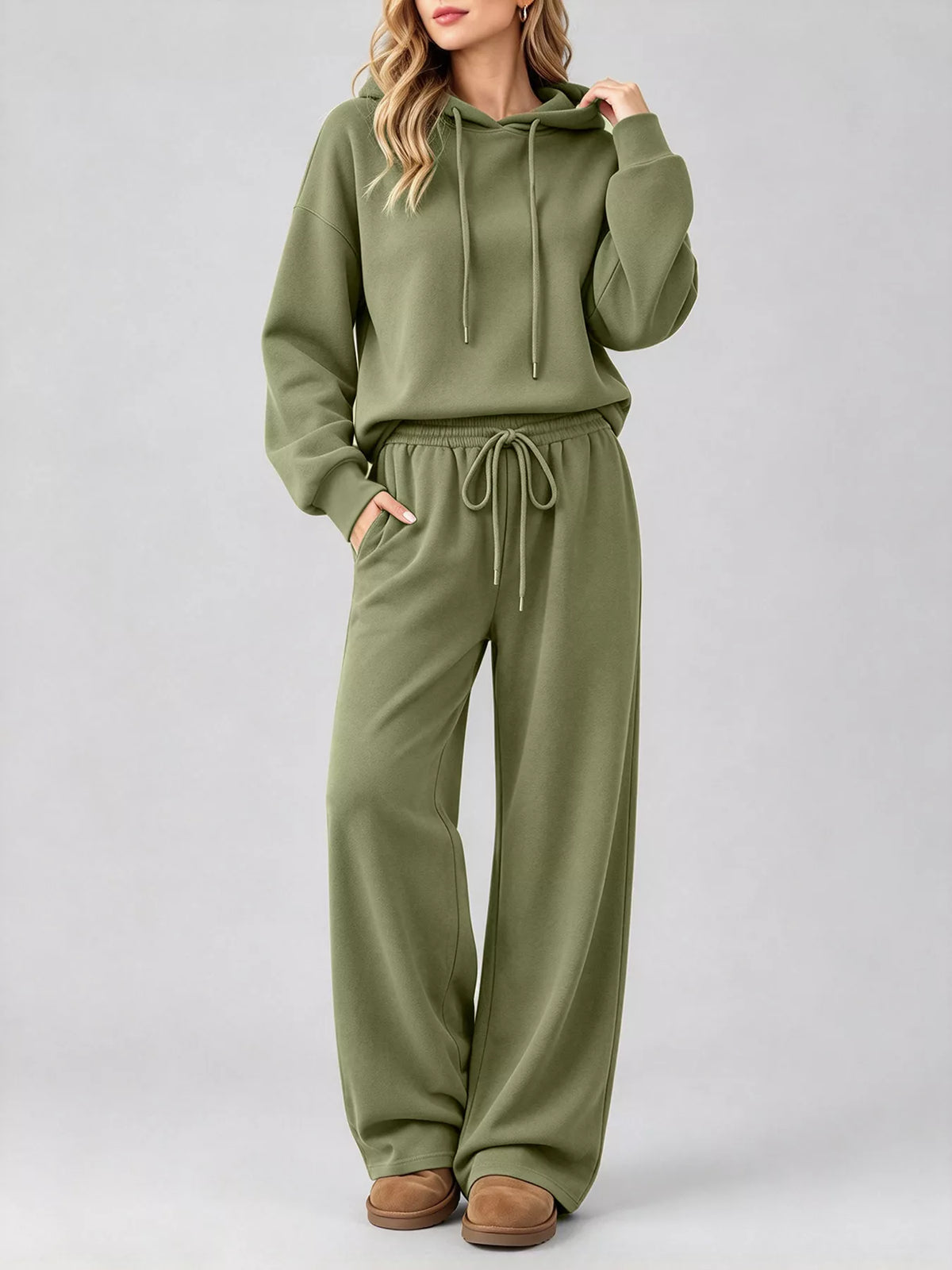 Dropped Shoulder Hoodie and Wide-Leg Pants Set