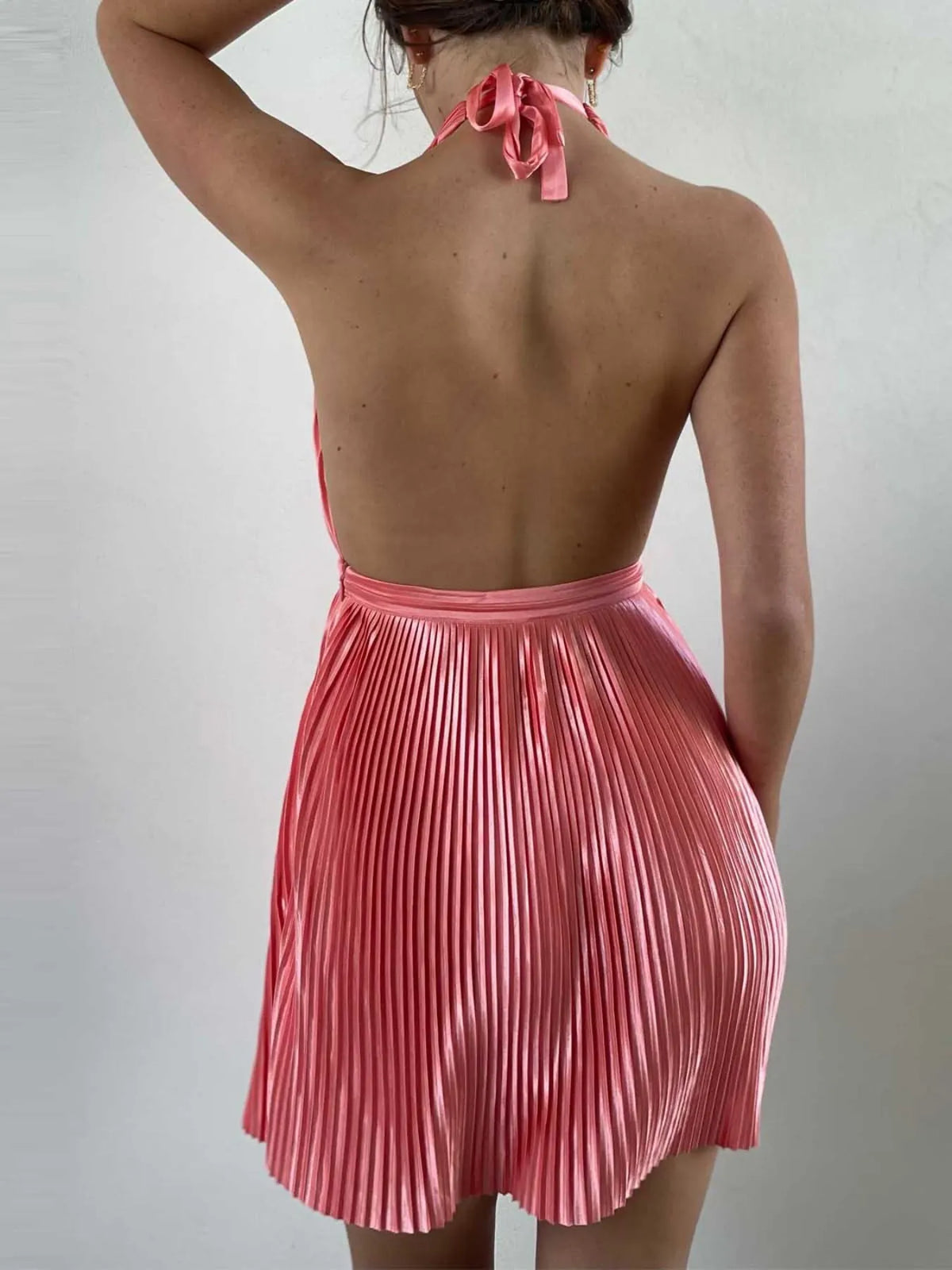 Pleated Halter Mini Dress in Royal Blue