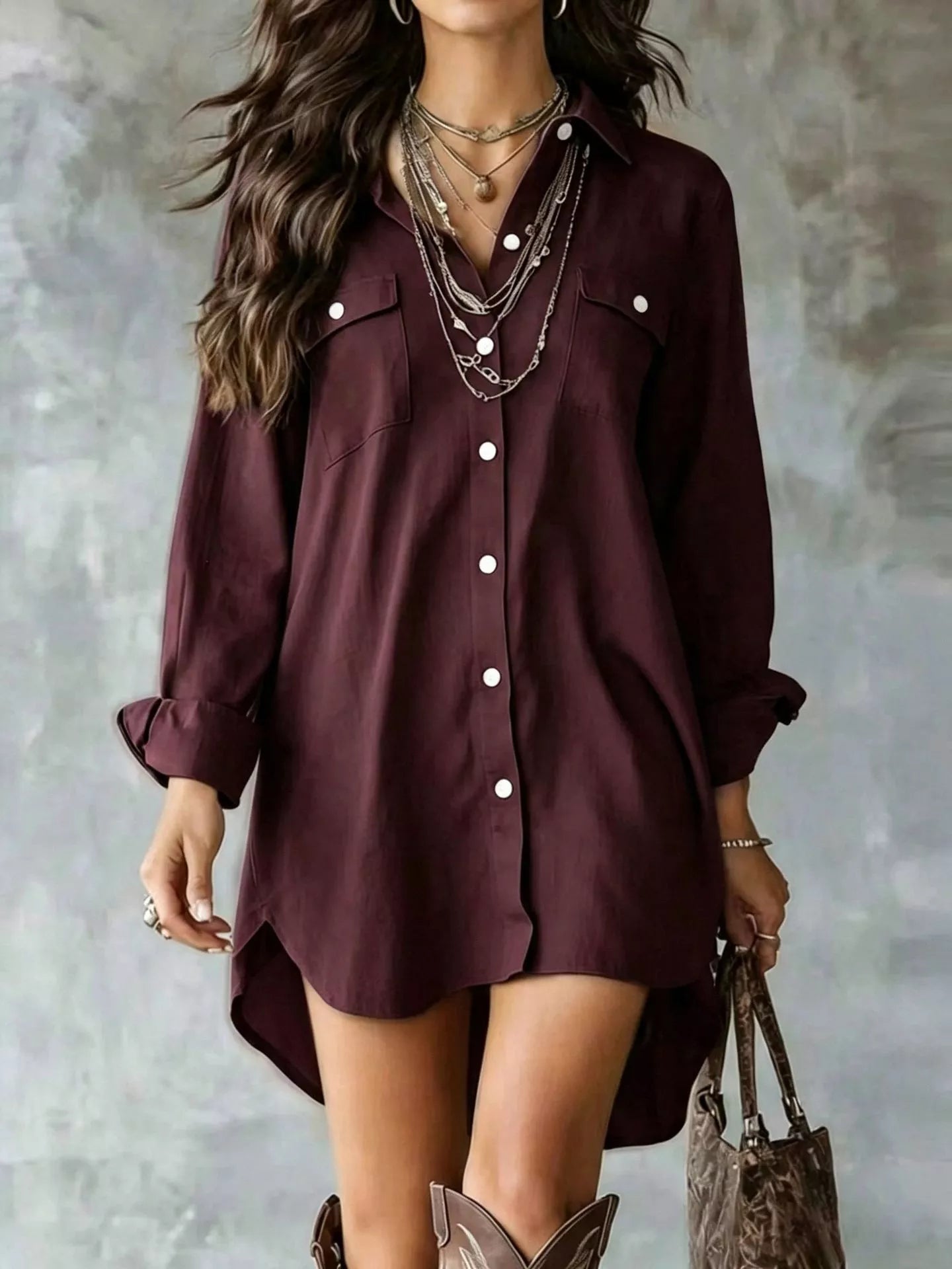 Button-Front Shirt Dress with Pockets