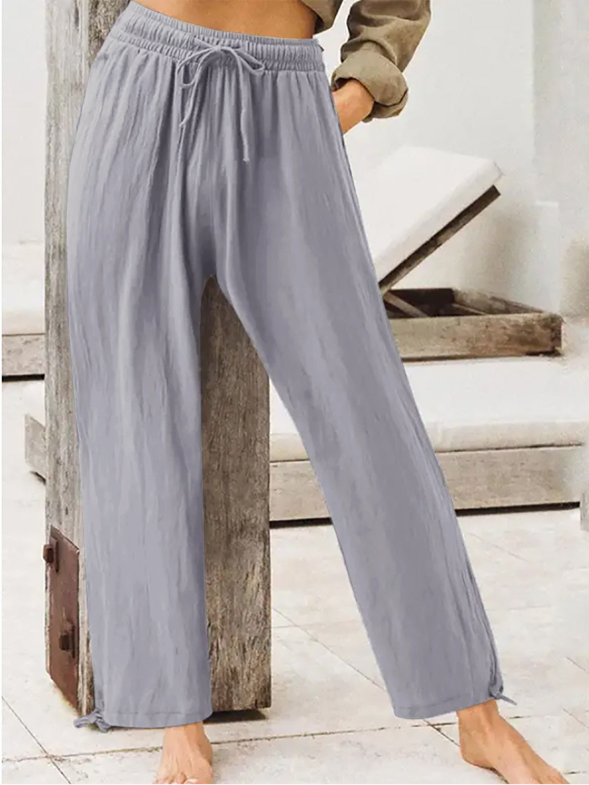 Casual Drawstring Wide Leg Pants