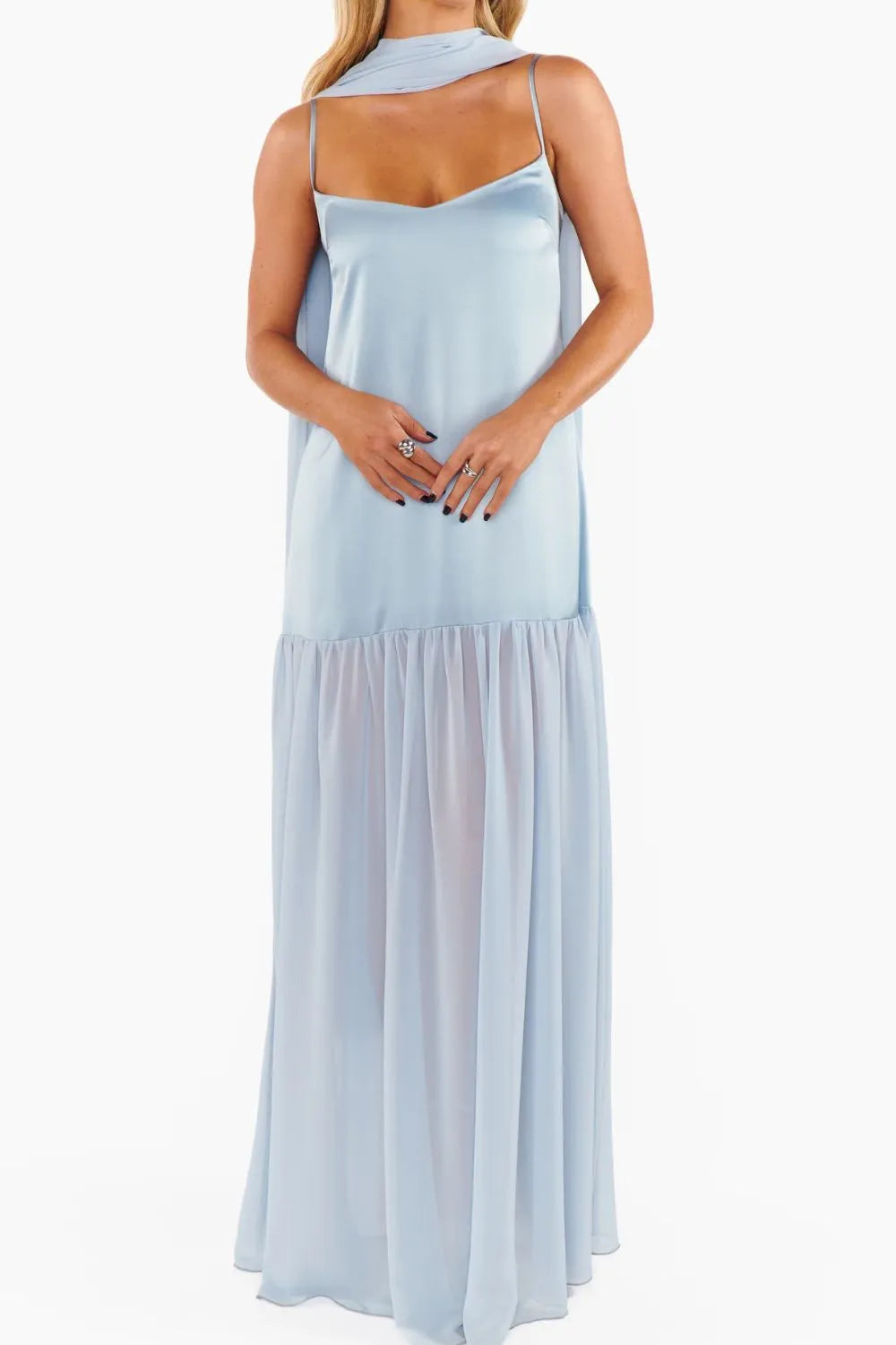 Adjustable Strap Mesh Cami Dress with Scarf
