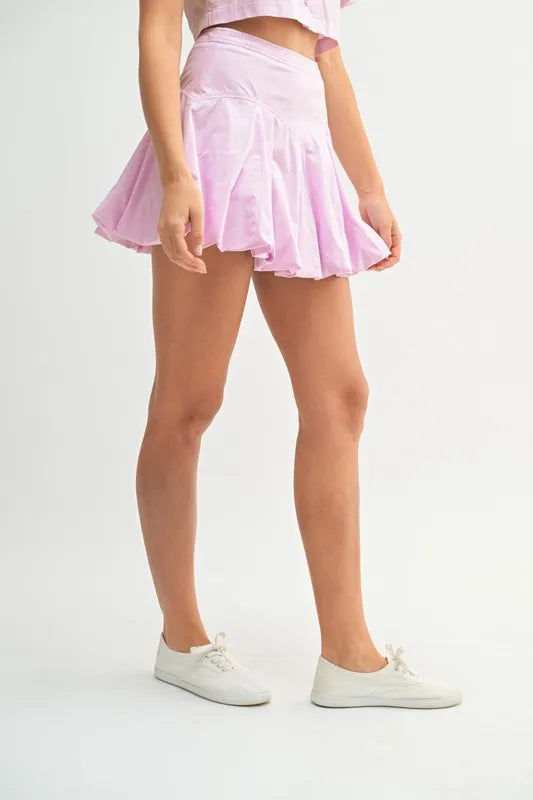 Puff Sleeve Button-Down Top and Bubble Skirt Set in Lavender