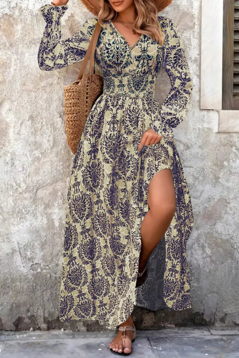 Long Sleeve V-Neck Maxi Dress