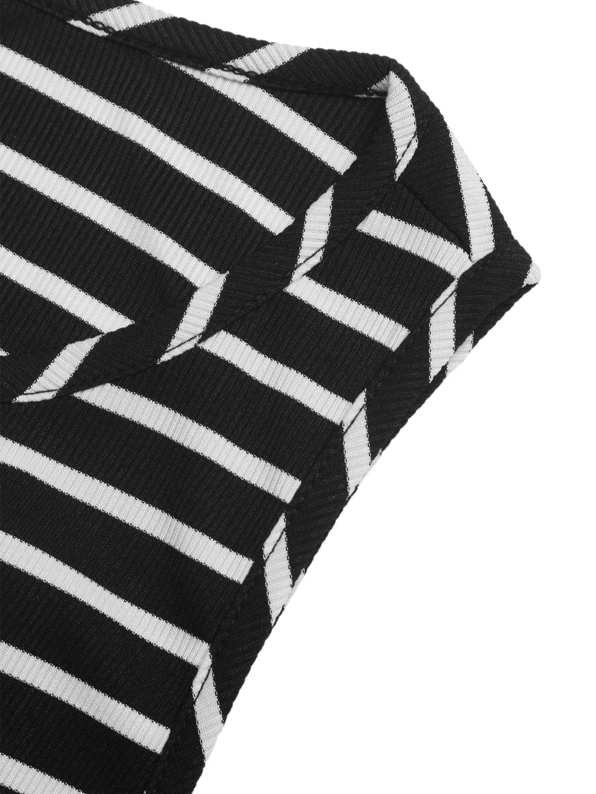Striped Midi Dress with Side Slit in Black