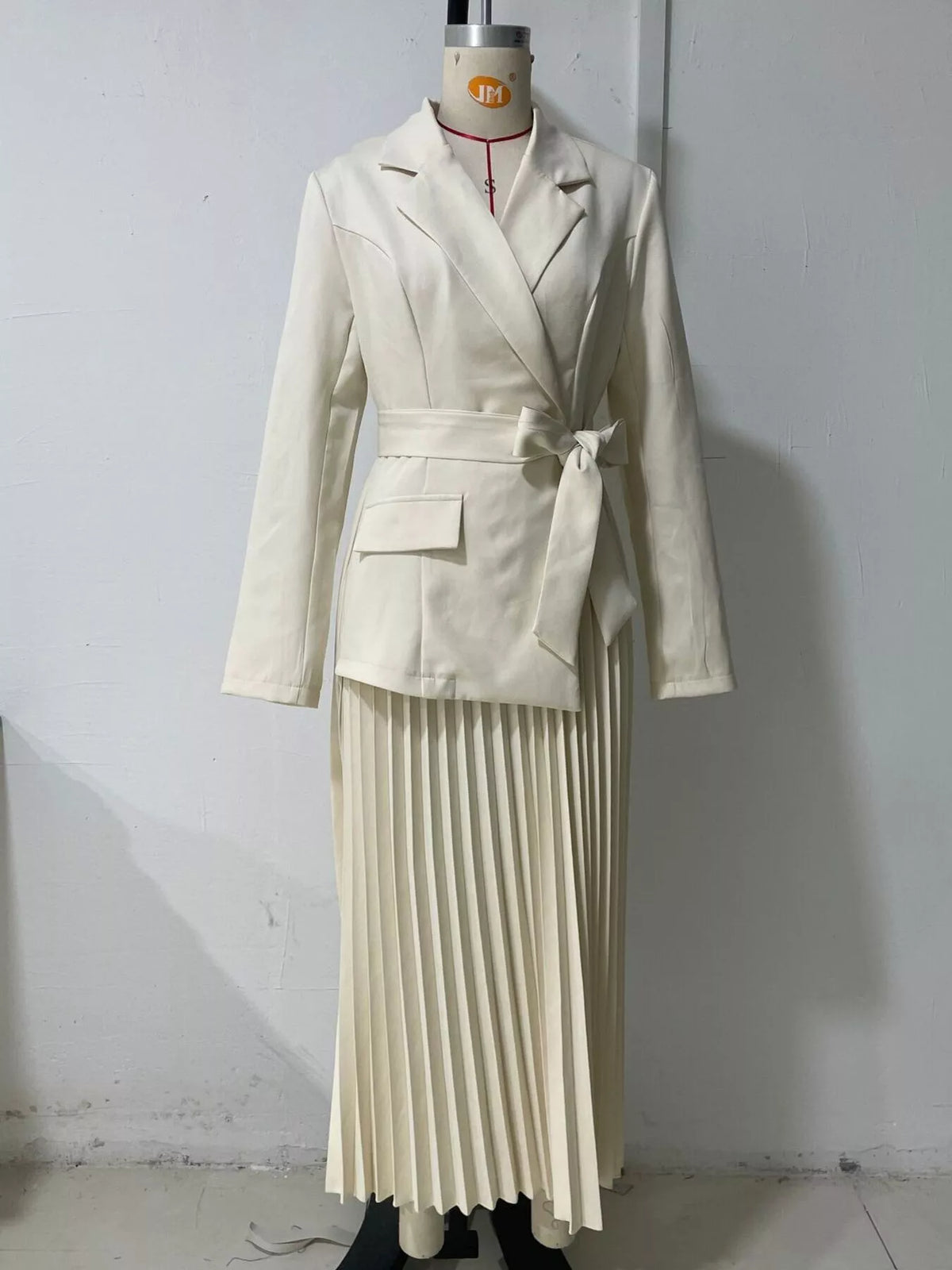 Blazer-Style Pleated Midi Dress