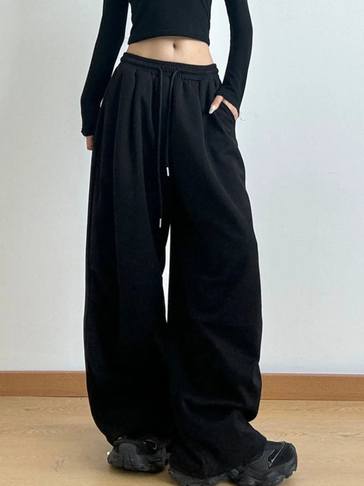 Wide Leg Pants with Drawstring Tie