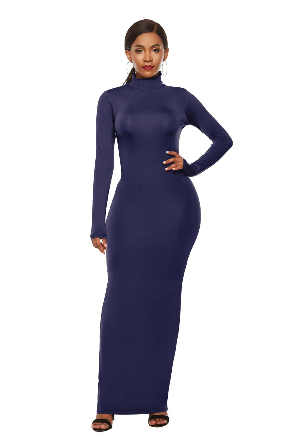 Mock Neck Long Sleeve Maxi Dress