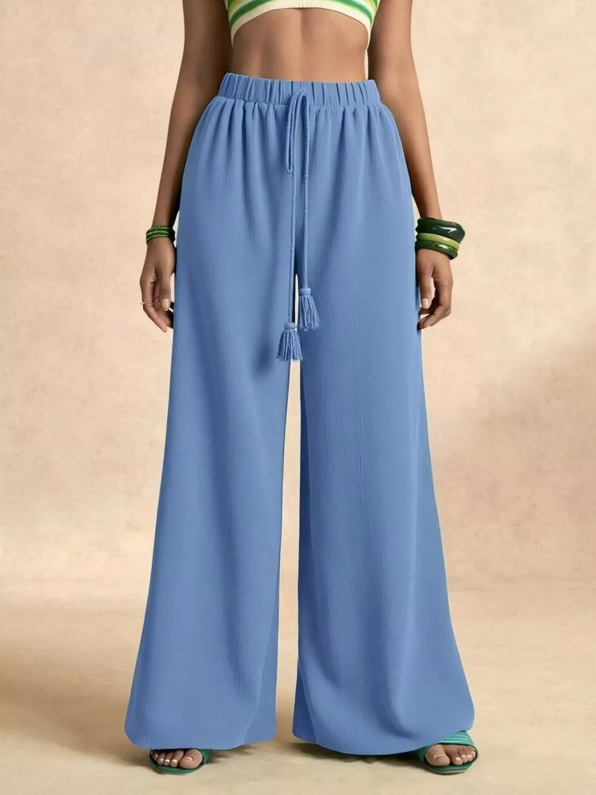 High-Rise Drawstring Wide-Leg Pants