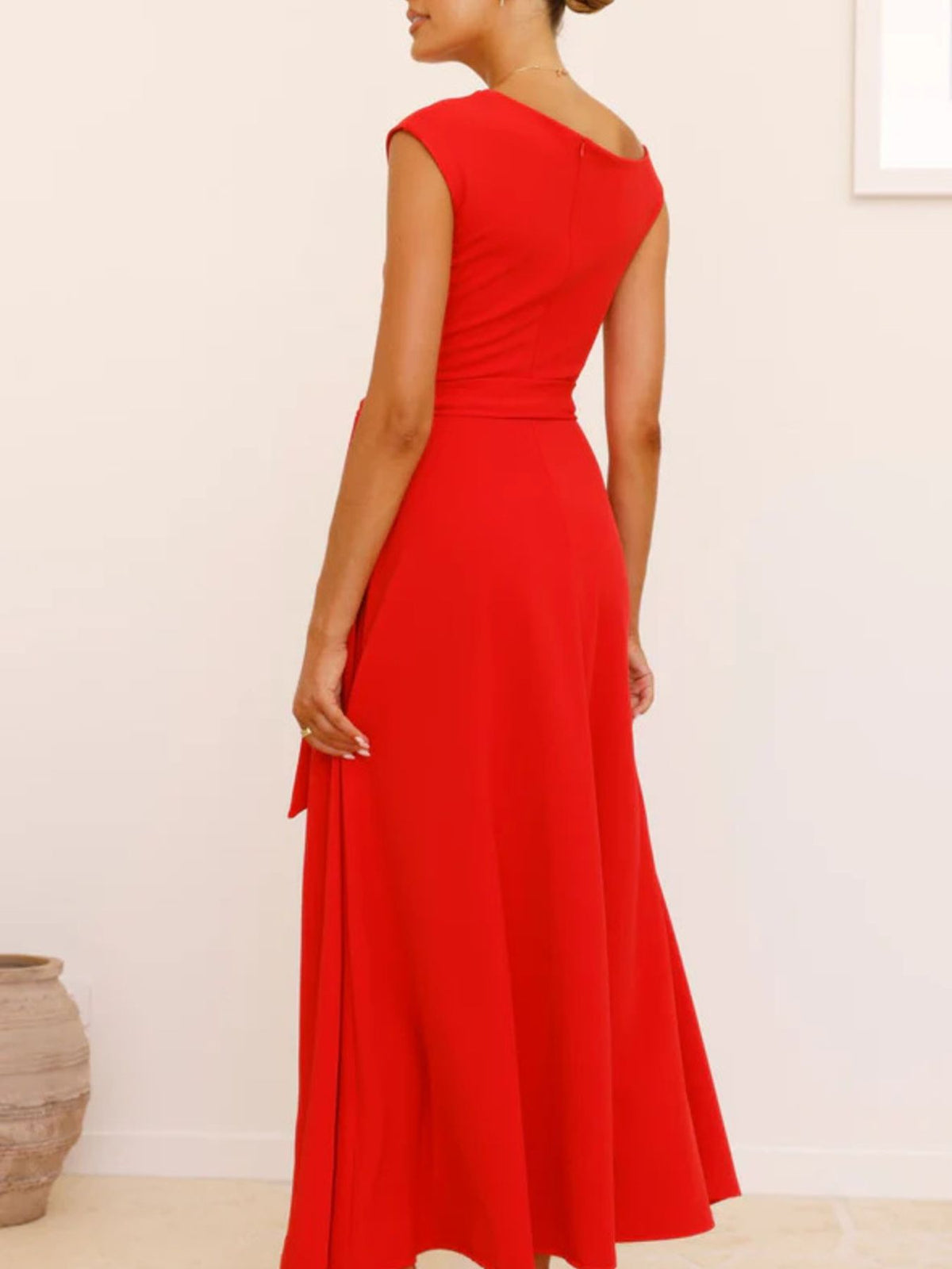 One-Shoulder Tie Waist Maxi Dress